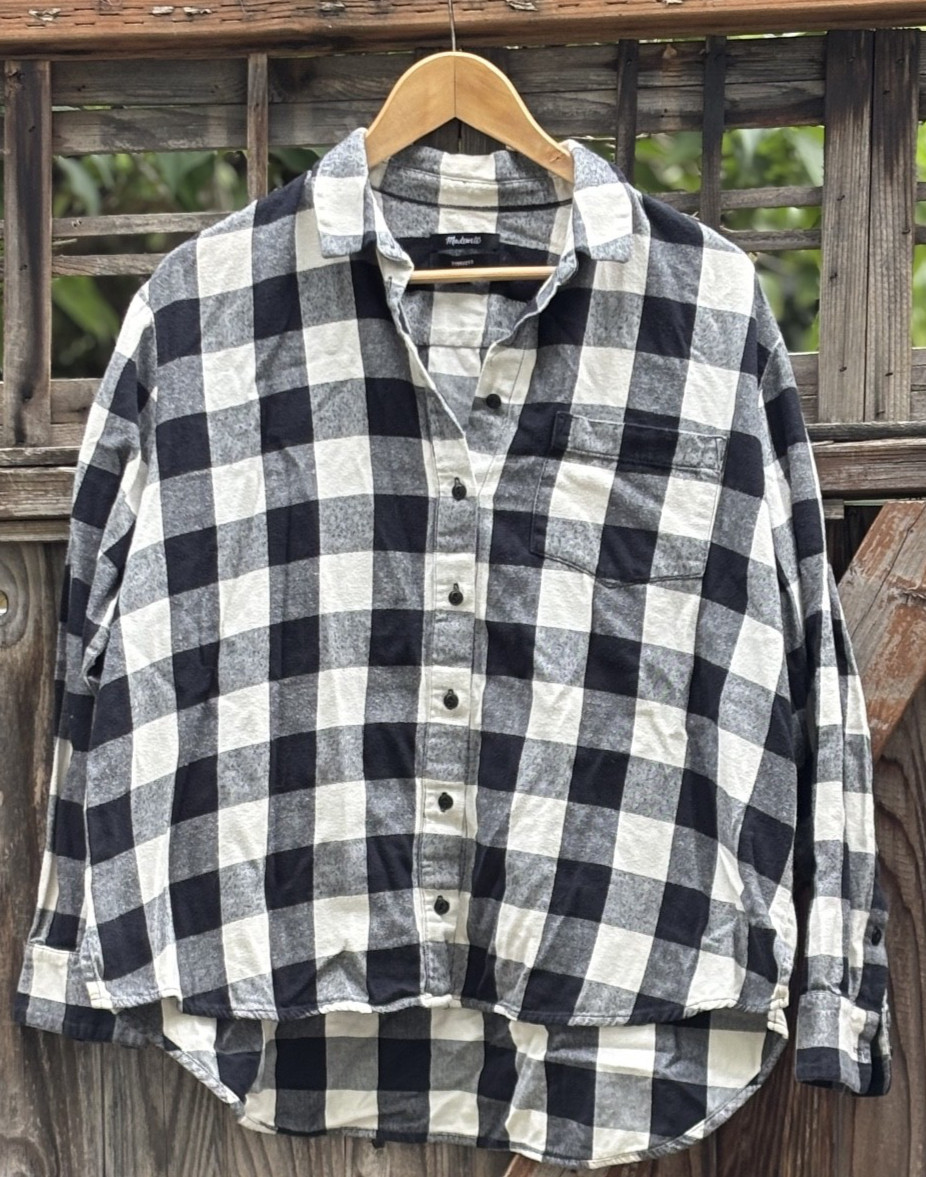 Madewell Flannel Oversized Buffalo Check Black White Plaid Womens L
