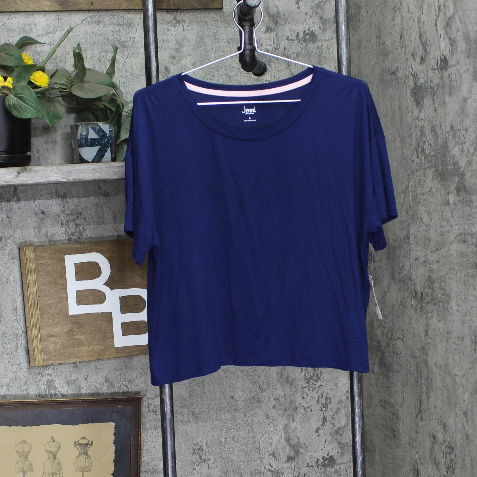Jenni Women’s Short-Sleeve Pajama Shirt Top 100173187MS Sapphire Blue L