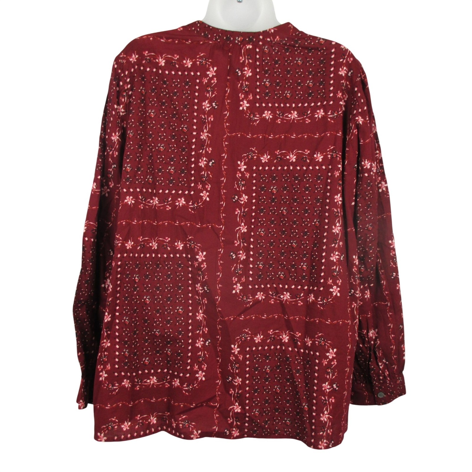 Style & Co Women’s Merlot Floral Smocked Long Sleeve Button Up Top Blouse 2X NWT