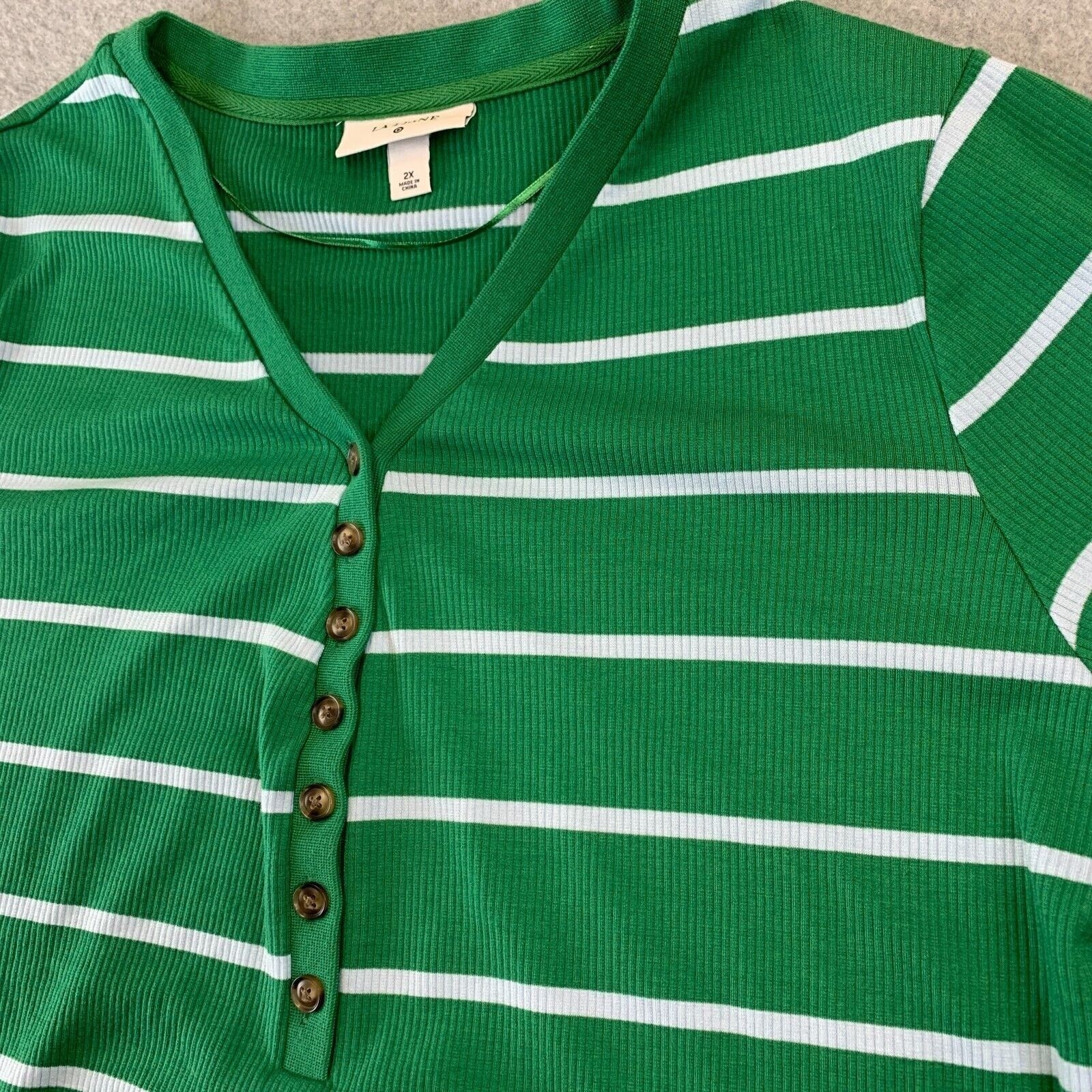 LA Ligne x Target Green Striped Ribbed Henley Bodysuit Womens 2X French Girl