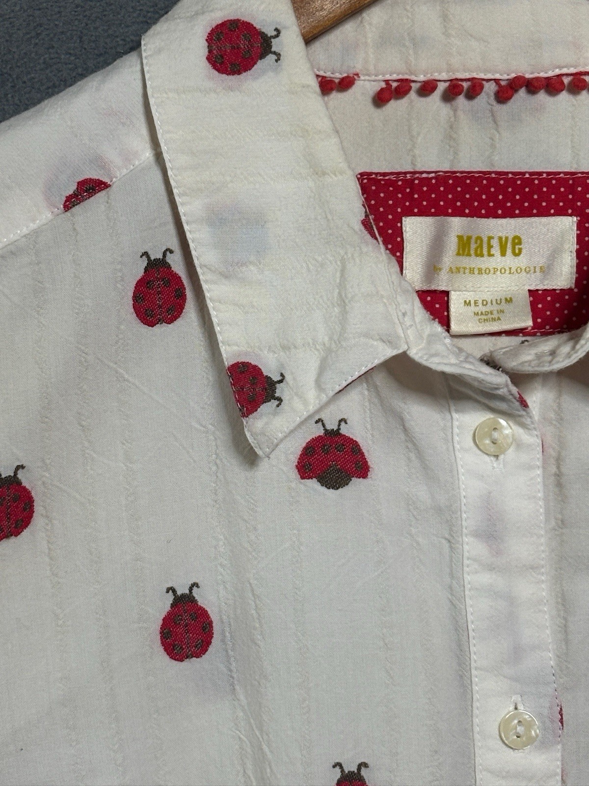 Anthropologie Maeve Classic Button-Down Ladybug Amal Medium Garden Nature