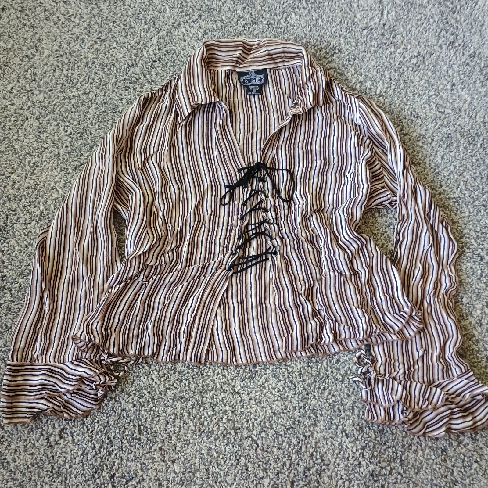 Angie Vintage Y2K Rayon Silky Bell Sleeve Flared Lace Long Sleeve Blouse Medium