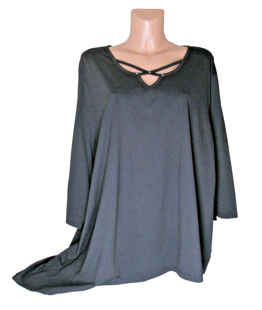 CORAL BAY NWT Woman 3X Asymmetrical Hemline Pullover Top Rhinestones at Neckline