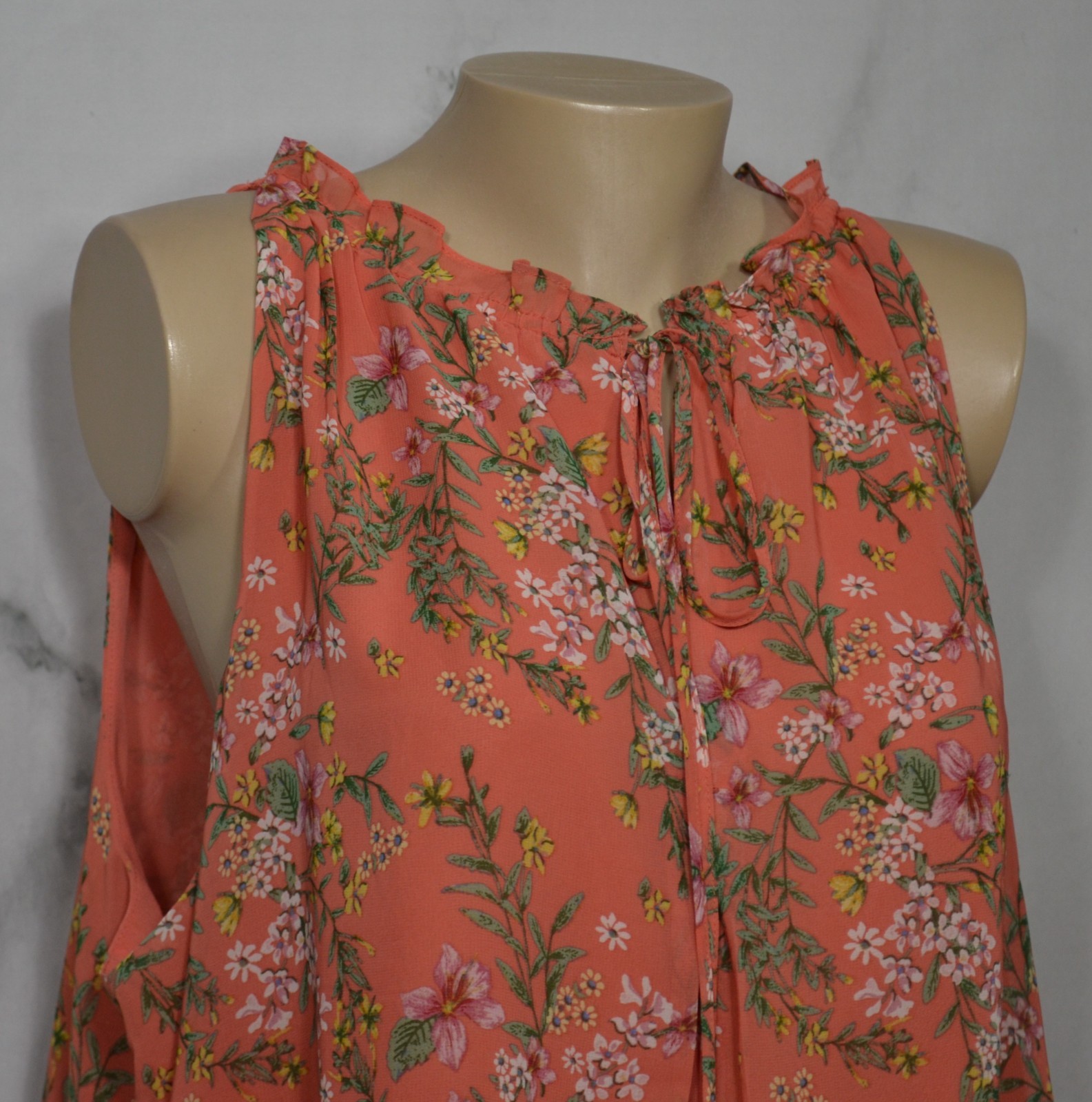MAX STUDIO Dark Orange Multicolor Floral Sleeveless Top 3X High Tied Collar