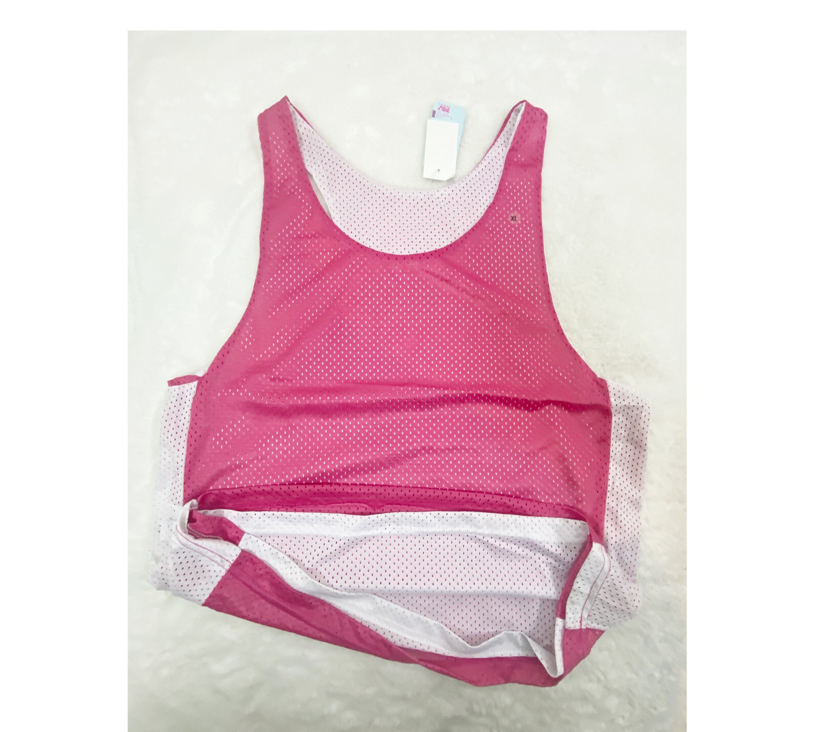 MV Sport Women’s Reversible Scoop Neck Tank Top Perforated Pink White Size XL