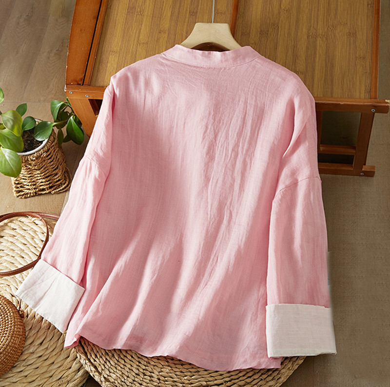 Chinese Style Womens Cotton Linen Shirts Blouse Loose Cardigan Coats Tops