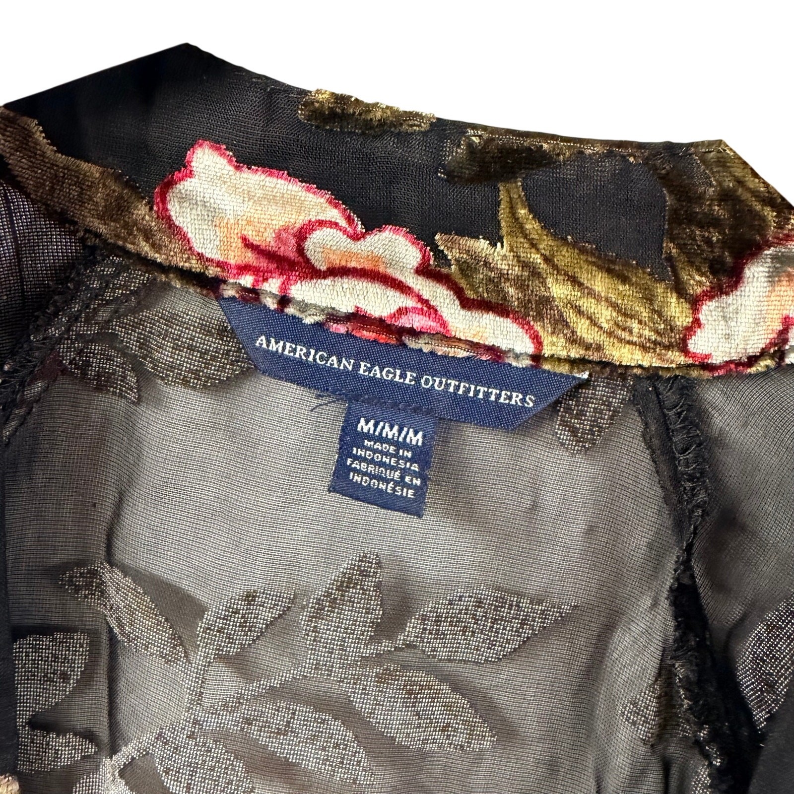 American Eagle Burnout Floral Medium Semi Sheer Open Cardigan