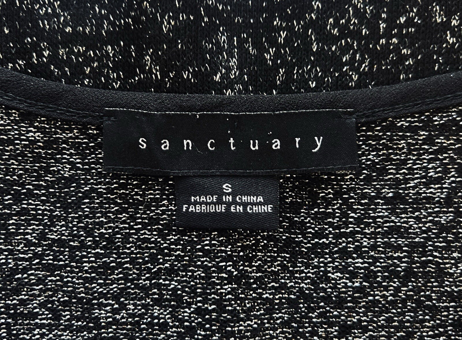 Sanctuary Glitter Top Size Small Black Metallic Split Neck L/S Nylon Blend NWOT