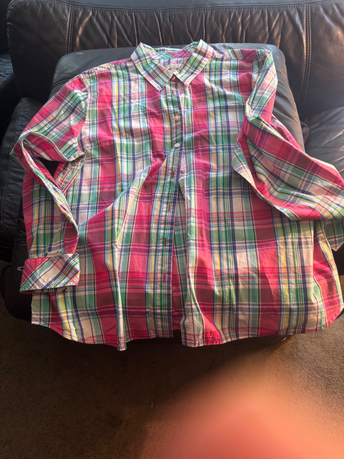 Talbots XL Petite ladies button up plaid shirt no pocket Studio wardrobe sale