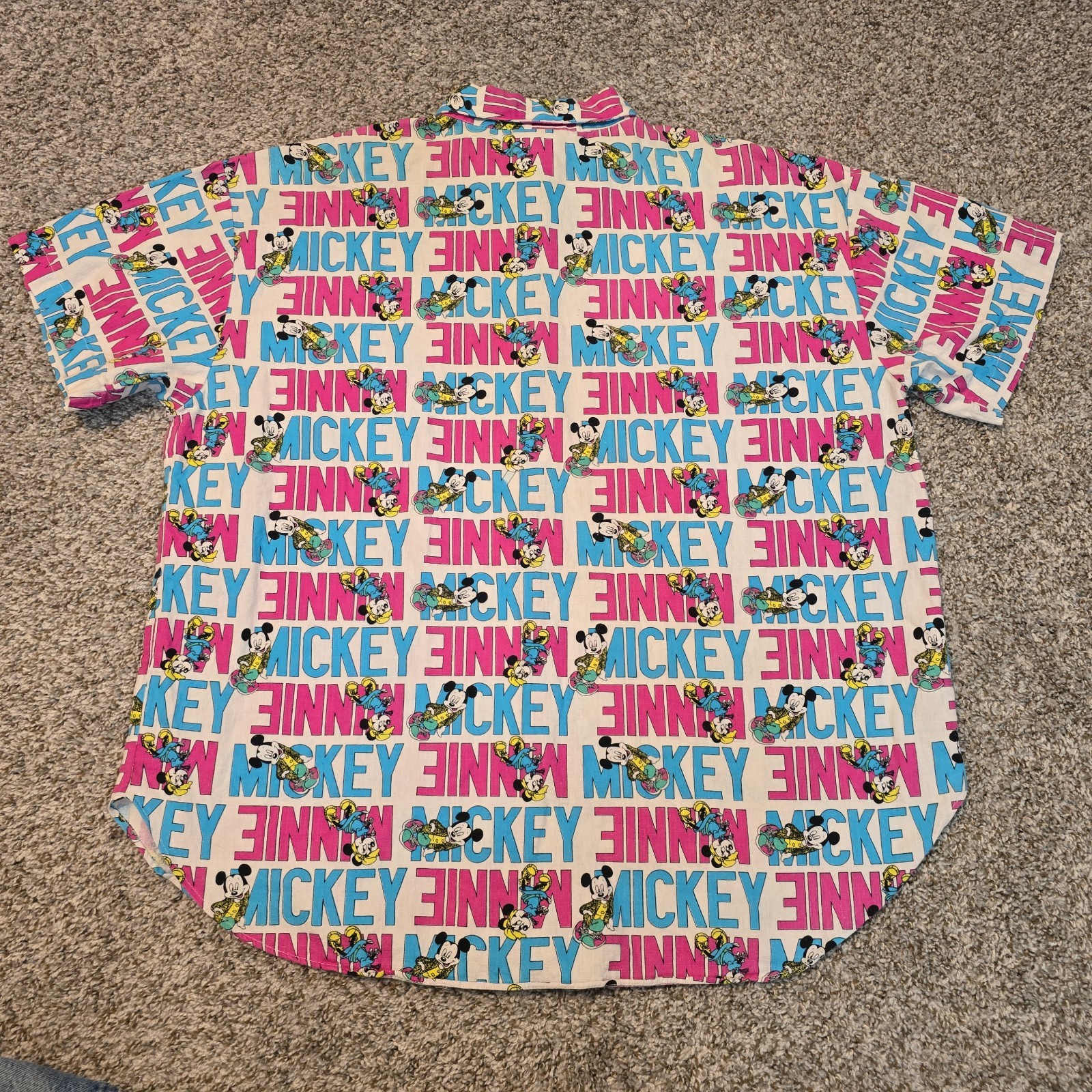 VTG 90s Sunday Comics Shirt Medium Mickey Minnie Mouse Walt Disney Button Up