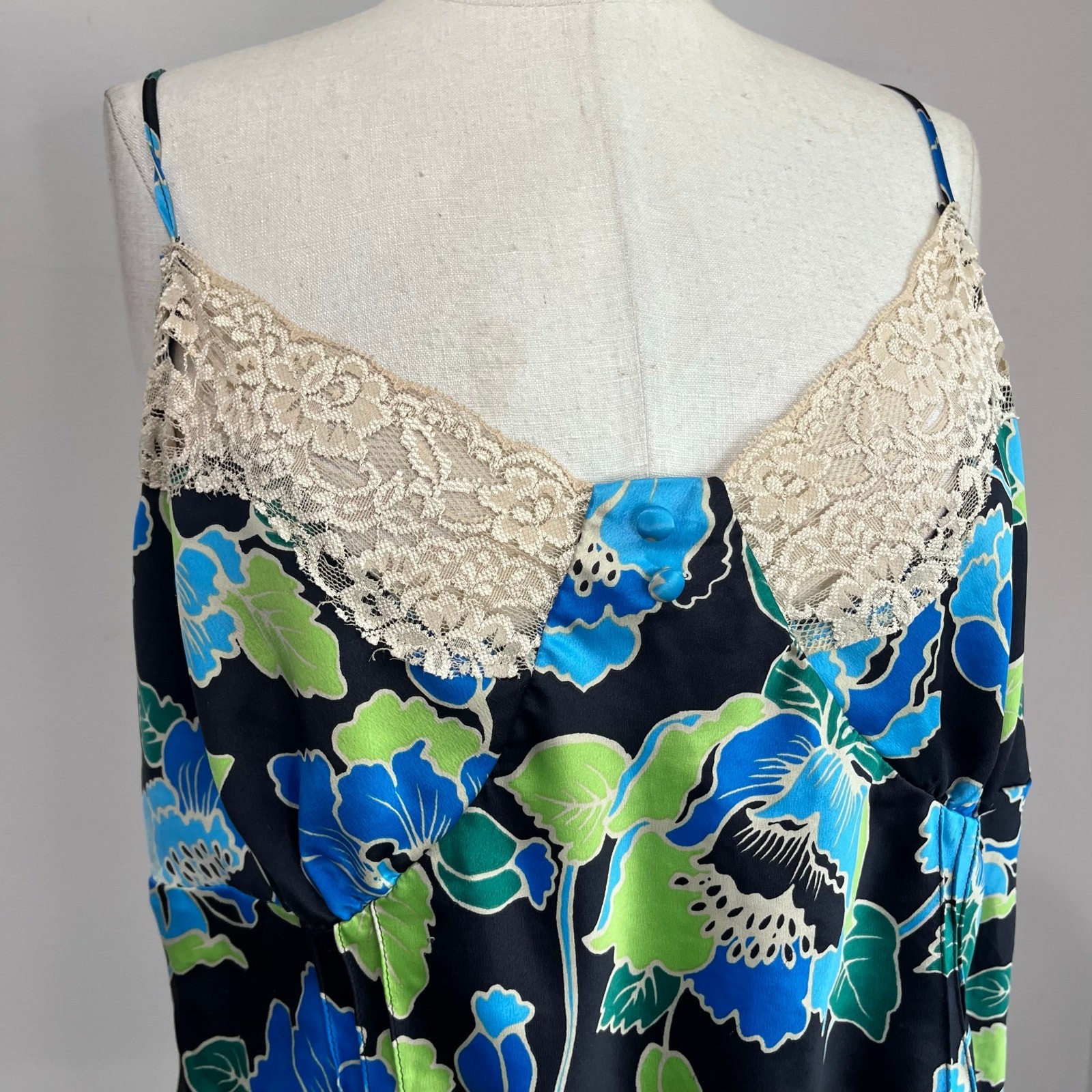 Y2K MIXIT Blue Floral Lace Trim Babydoll Cami Top 2000s Goth Plus 1X