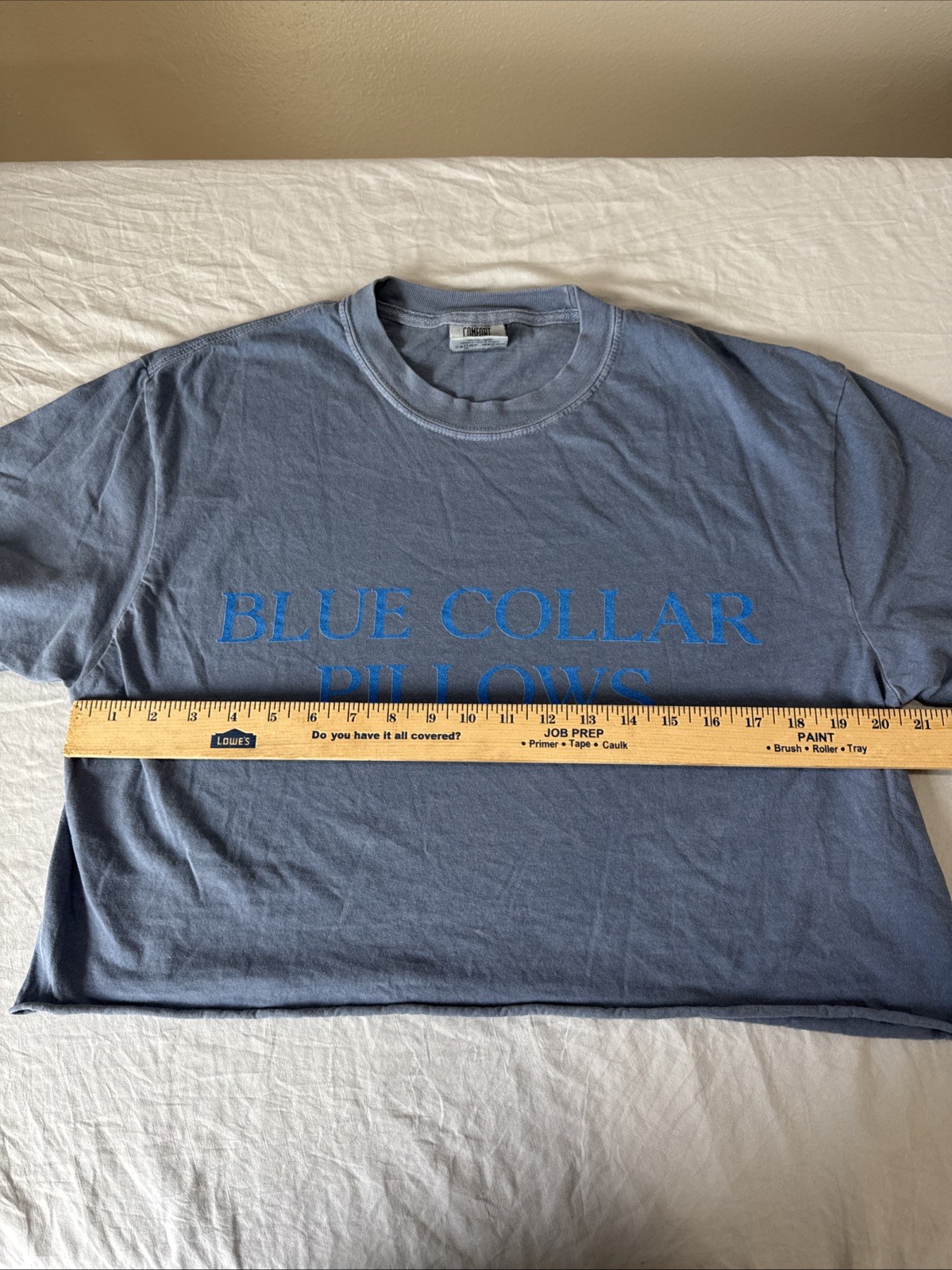 “Blue Collar Pillows” Funny Graphic Tshirt Large Cropped BluegrayComfort Colors