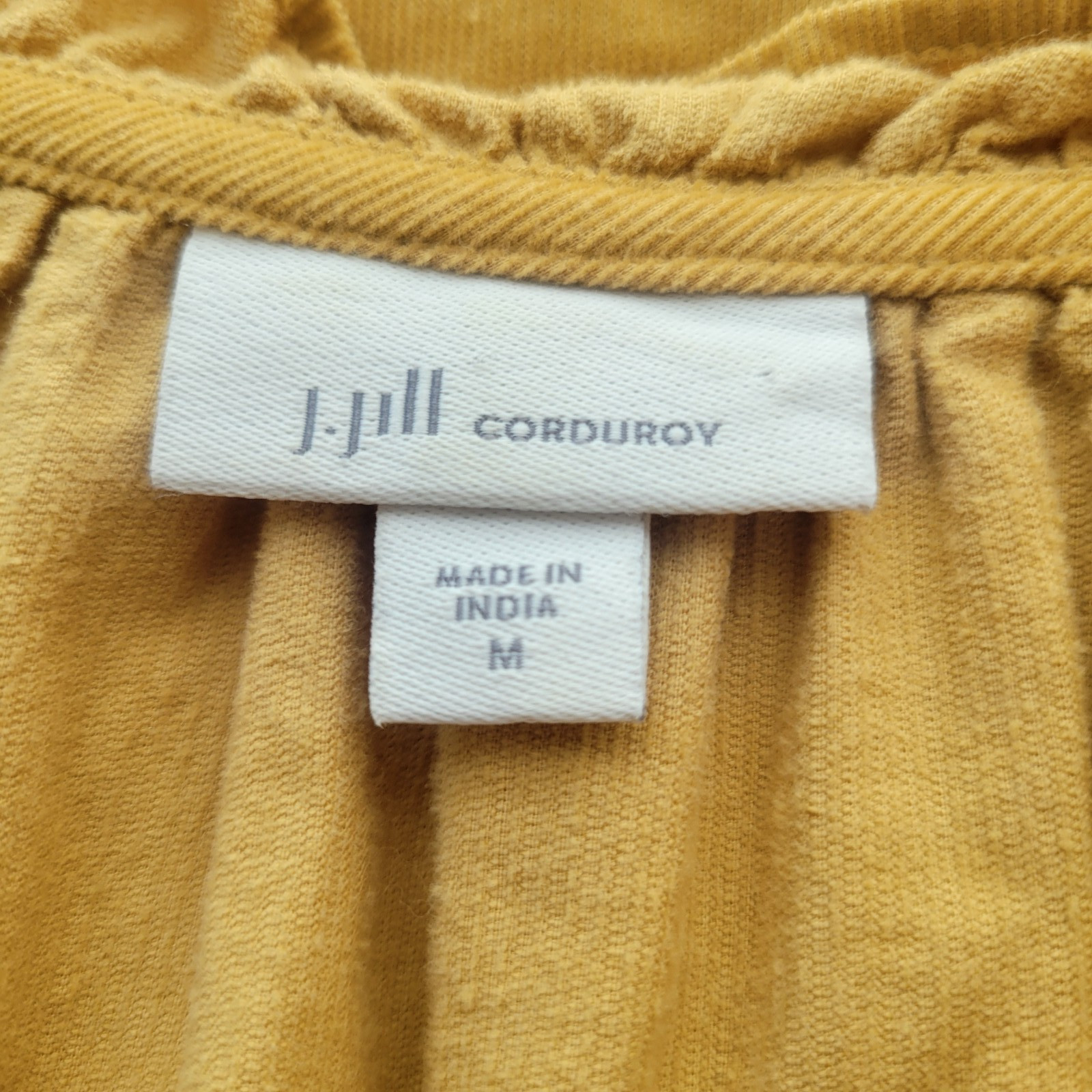 J Jill Corduroy Tunic Top Women’s Size M Yellow Long Sleeve Ruffled Neck Henley