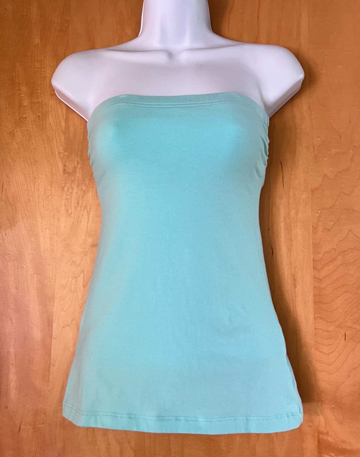 WOMEN’S ZENANA OUTFITTERS AQUA BLUE STRETCH COTTON BUILT IN BRA TUBE TOP – S