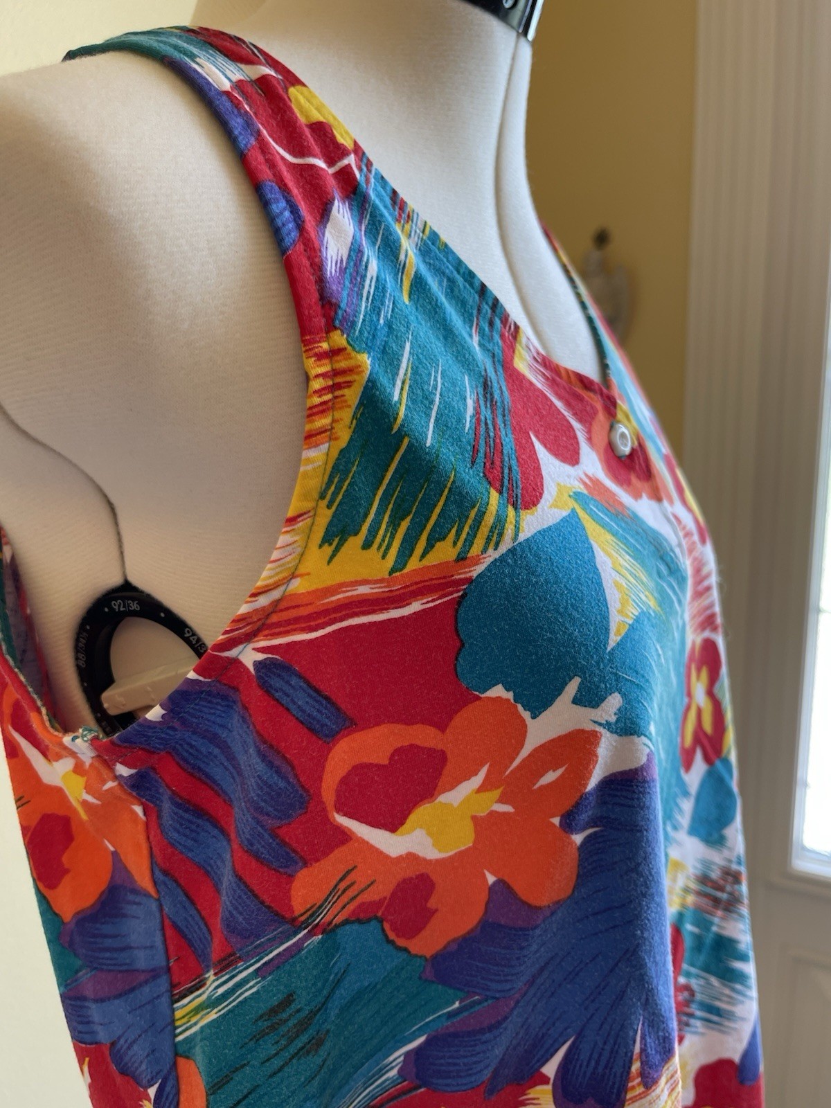 Vintage 80s Break Point Tennis Top Womens Sz Small Abstract Floral Cotton Tank
