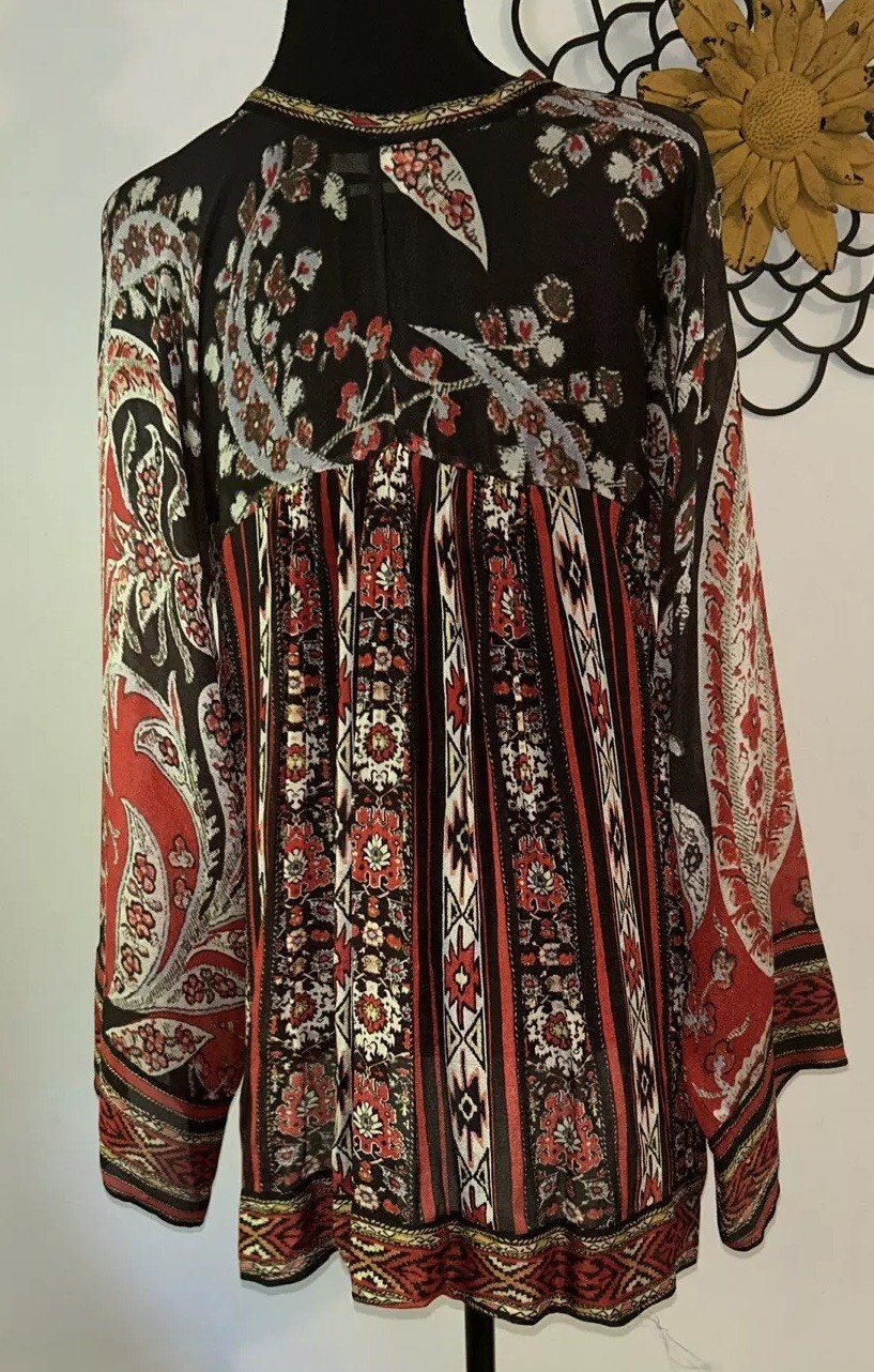Isabel Marant Etoile Top Tucson Black/Red Paisley Print Crepe Blouse Sz M