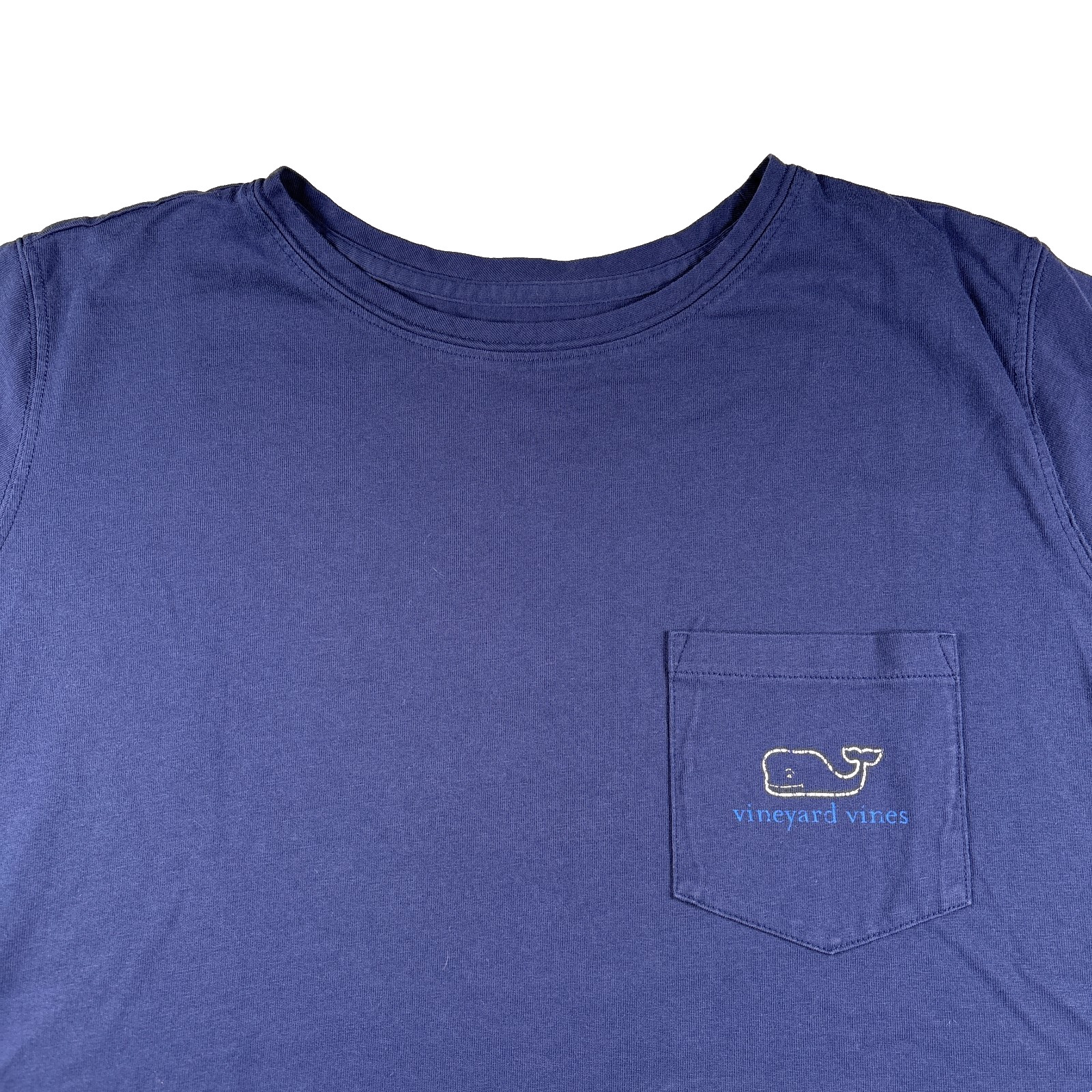 Vineyard Vines T Shirt Womens Medium Blue Pocket Tee Whale Graphic Back Logo
