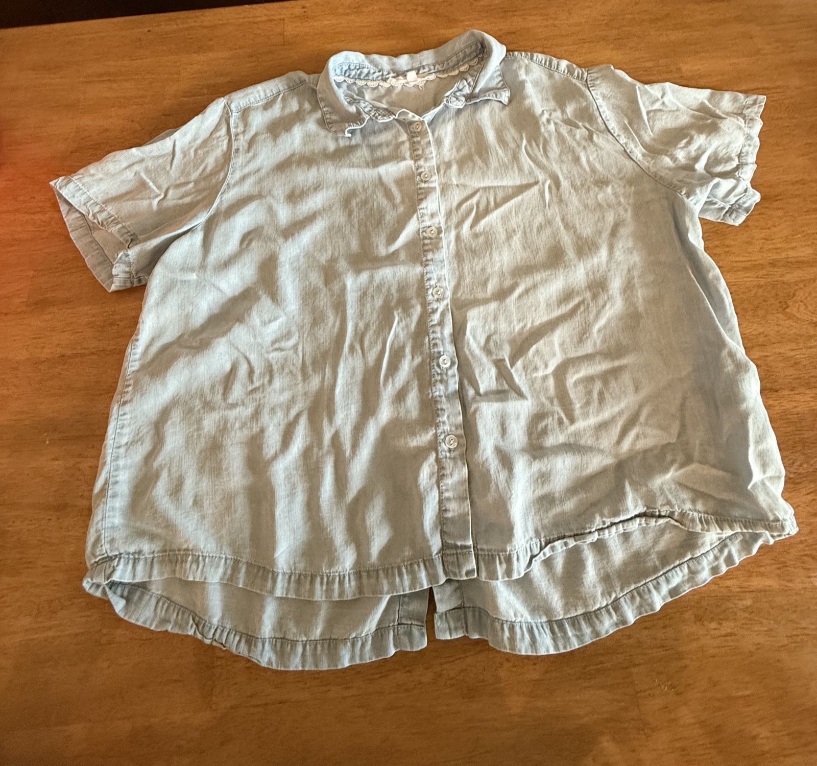 Jane + Delance XL Light Blue Chambray Short Sleeve Button-Up Shirt Back buttons