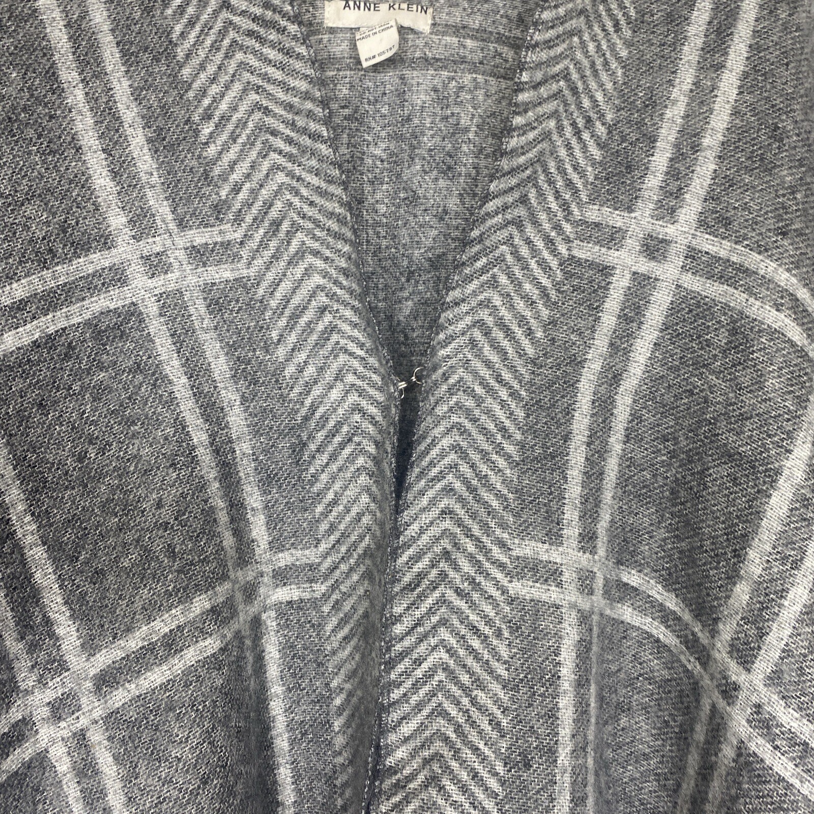 Anne Klein Women Shawl Coat Cape One Size Gray Plaid Polyester Open Outdoor City