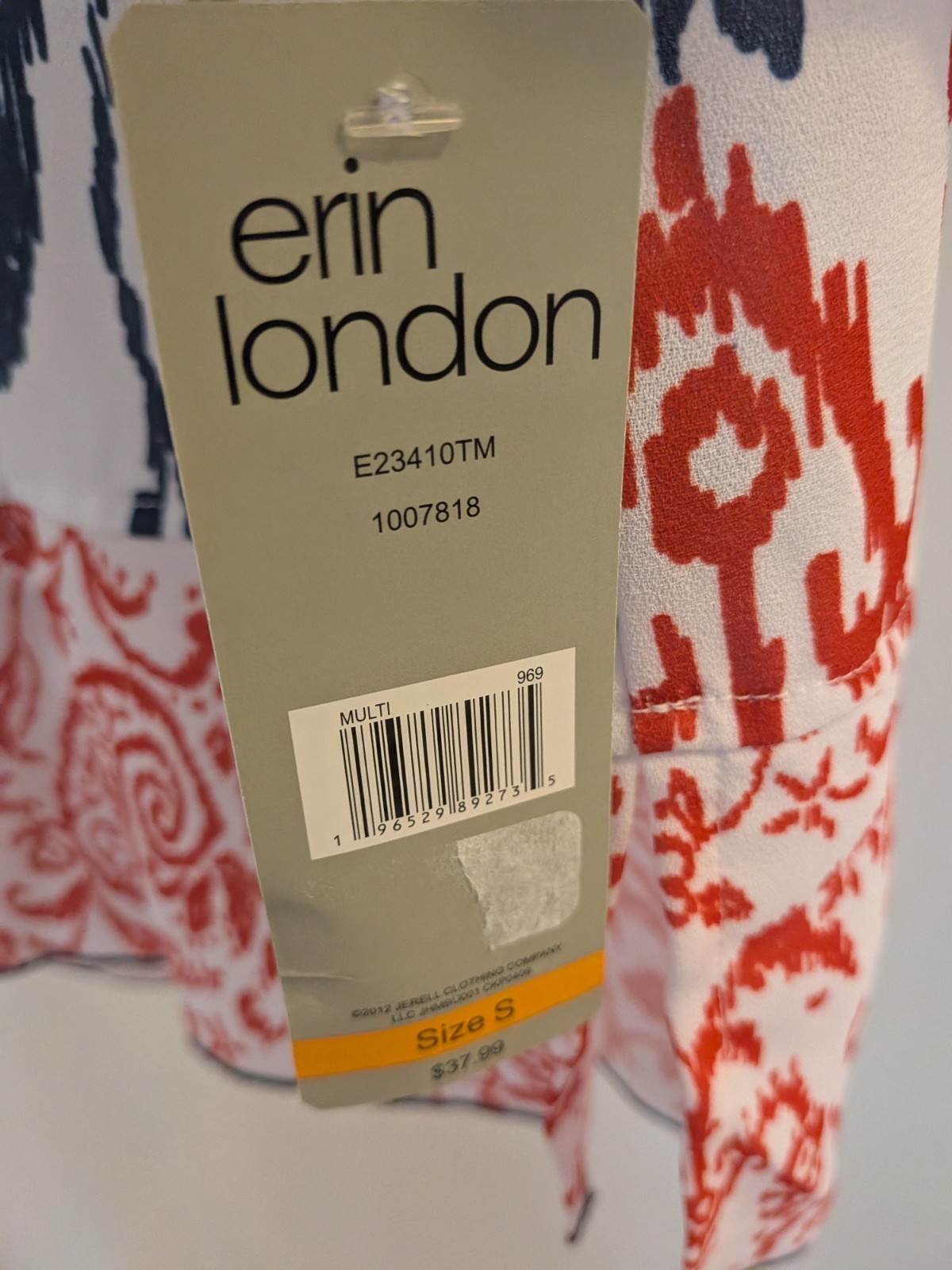 Erin London RELAXED R/W/B Print SS Slight Sheer Sz. S Blouse New w/Tags
