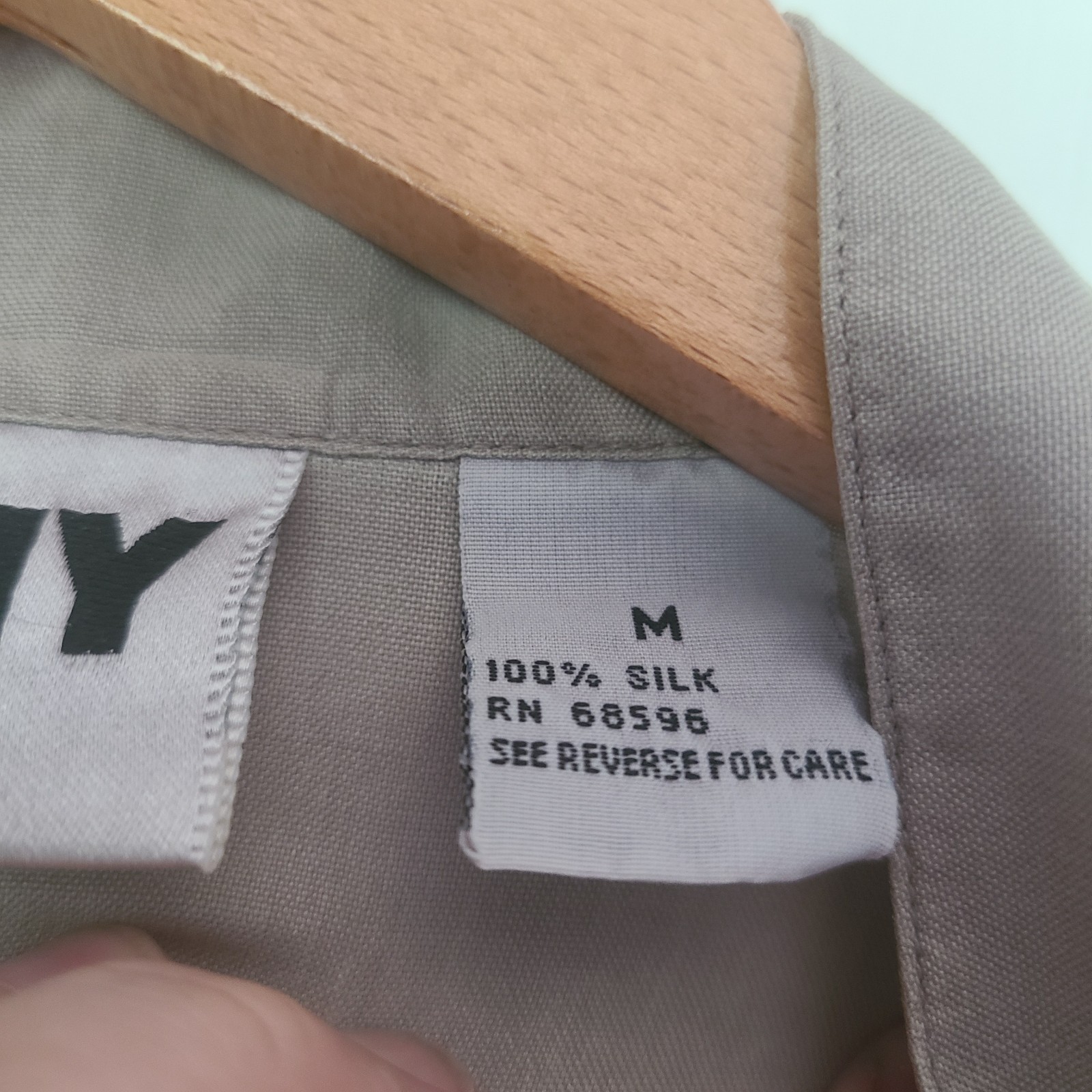 Vtg DKNY 100% Silk Mandarin Collar Yoke Stitch Button Tunic Shirt Sz M Beige Y2K