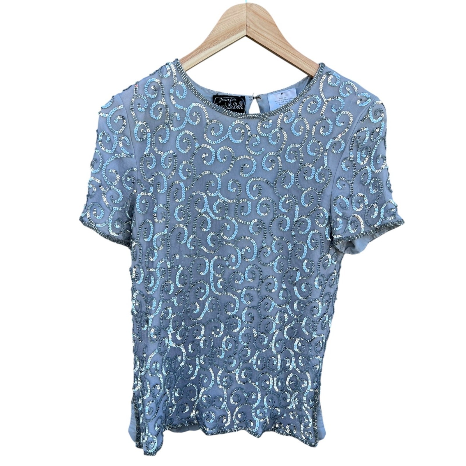 Joseph Le Bon Women’s Gray Silver Glitter Sequin Blouse Size Petite 8