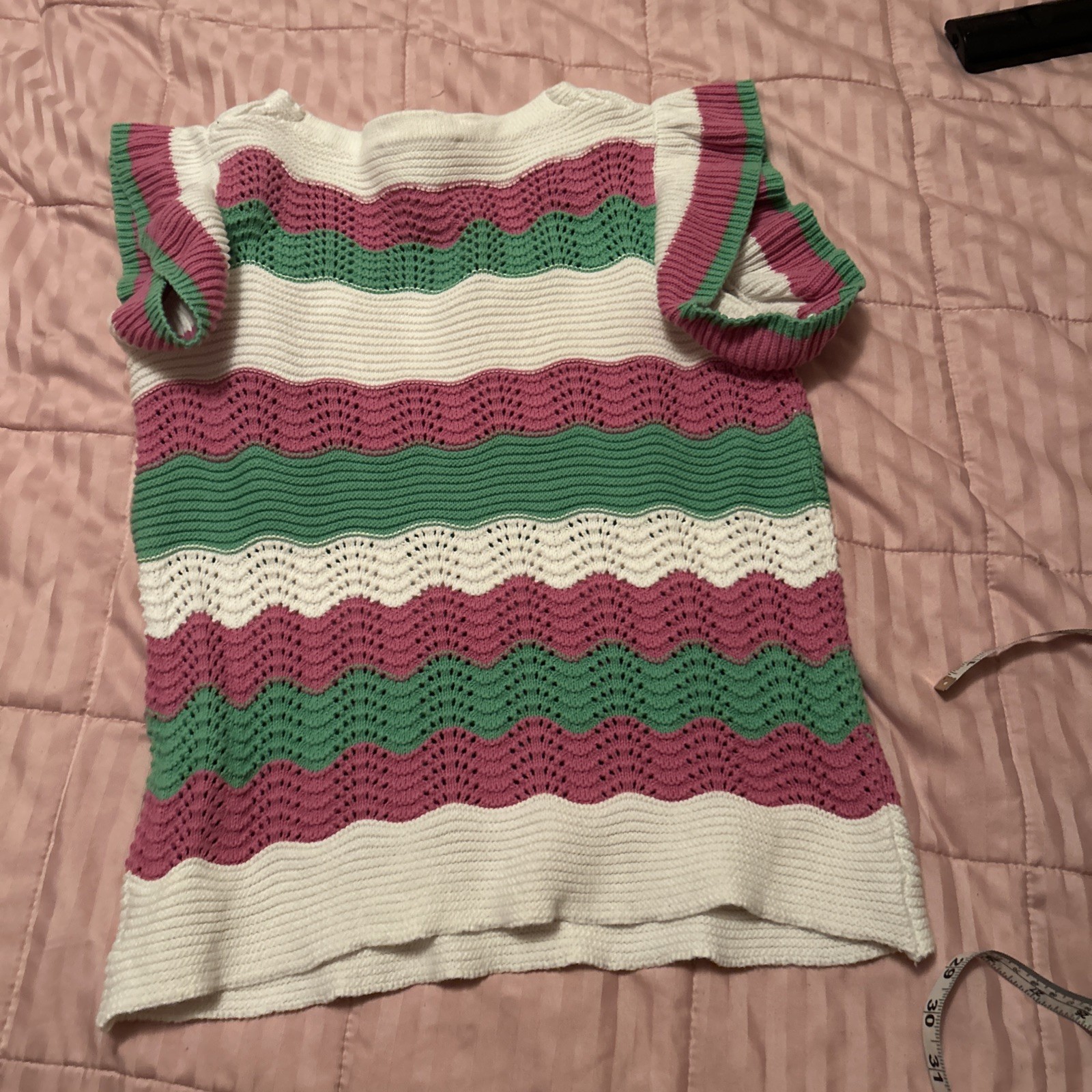 THML knit White Pink Green stripe Flutter top Size M