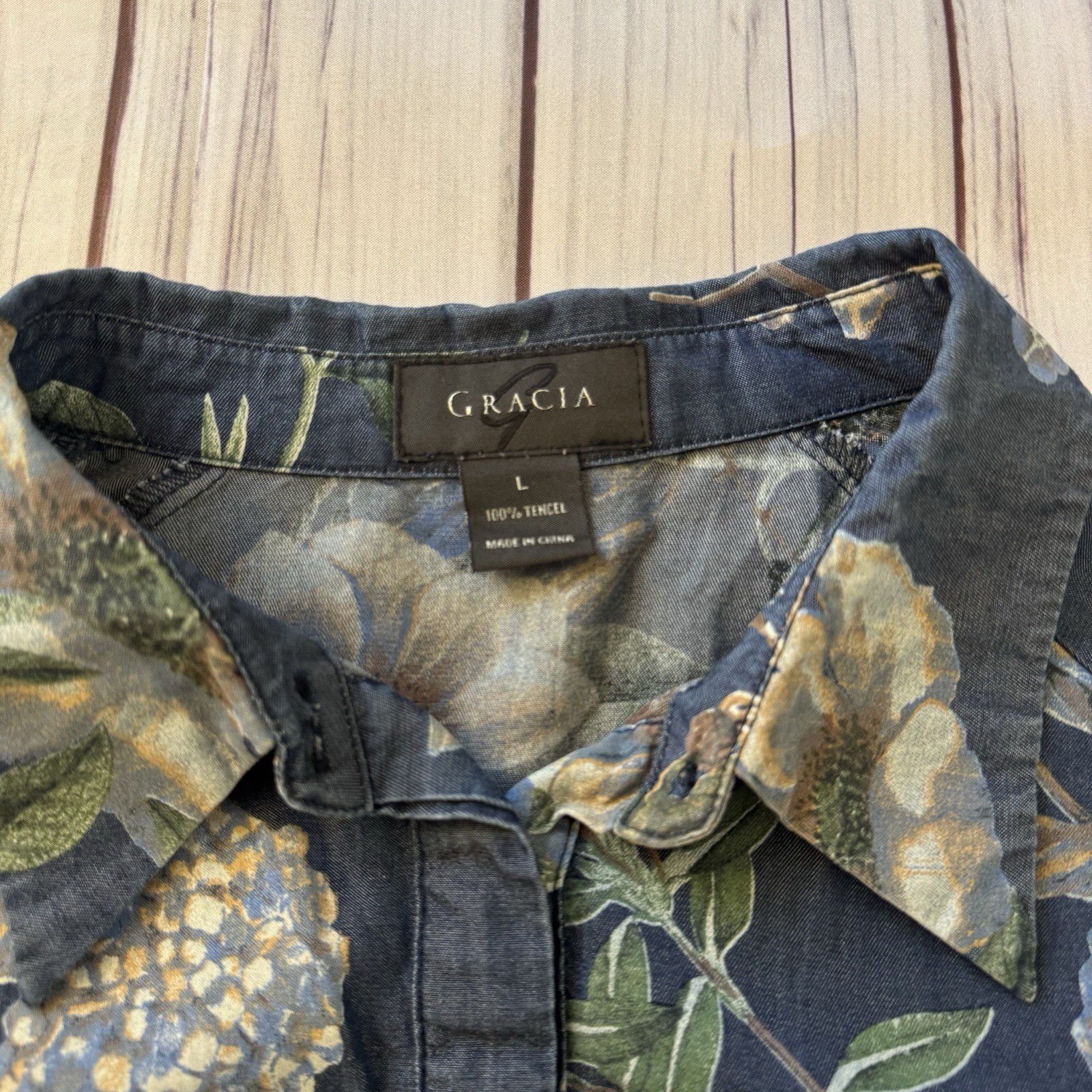 Gracia Floral Tencel Boho Peasant Blouse Pintuck Balloon Sleeve Women Large
