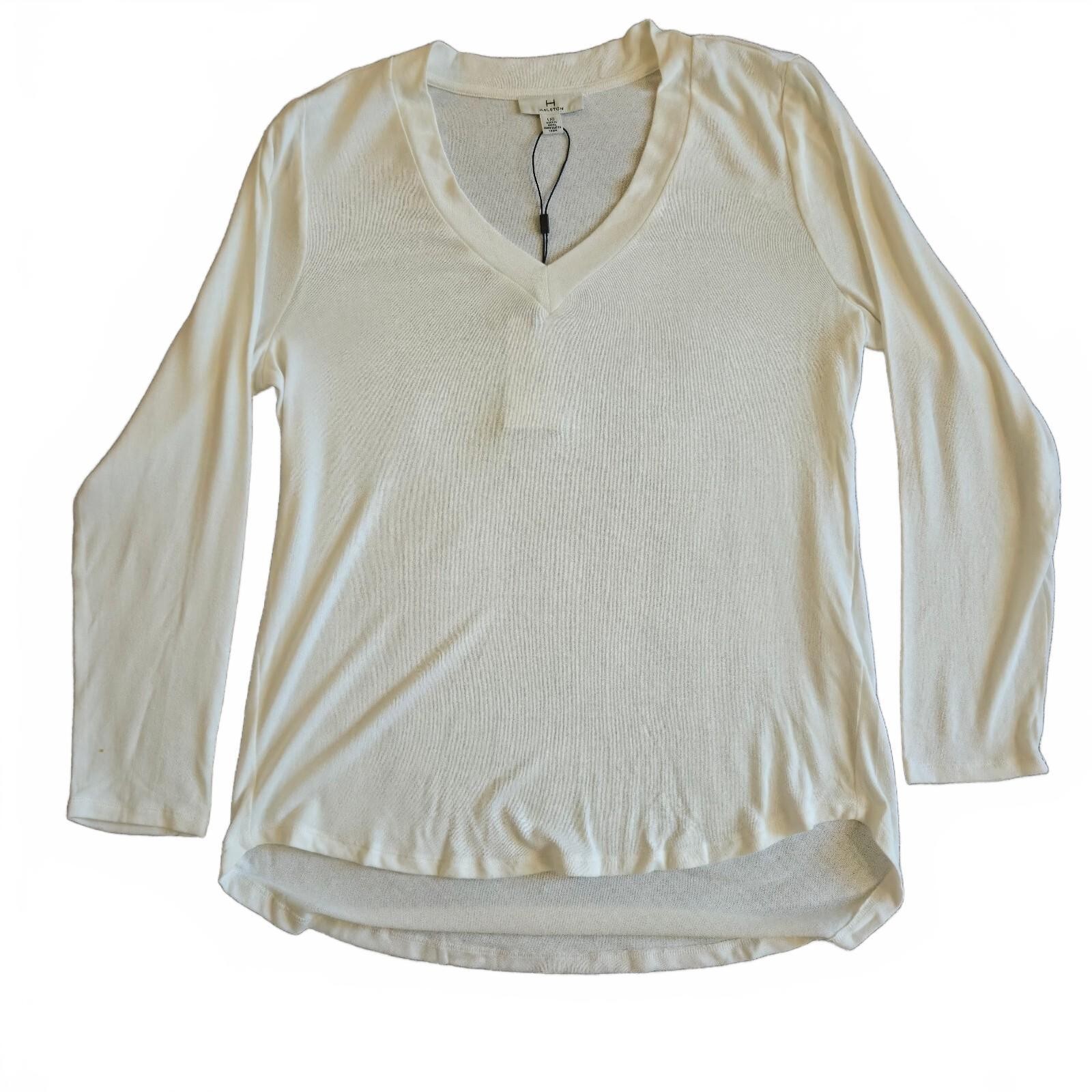 Halston Women’s Cream V-Neck Long Sleeve Top Size L/G