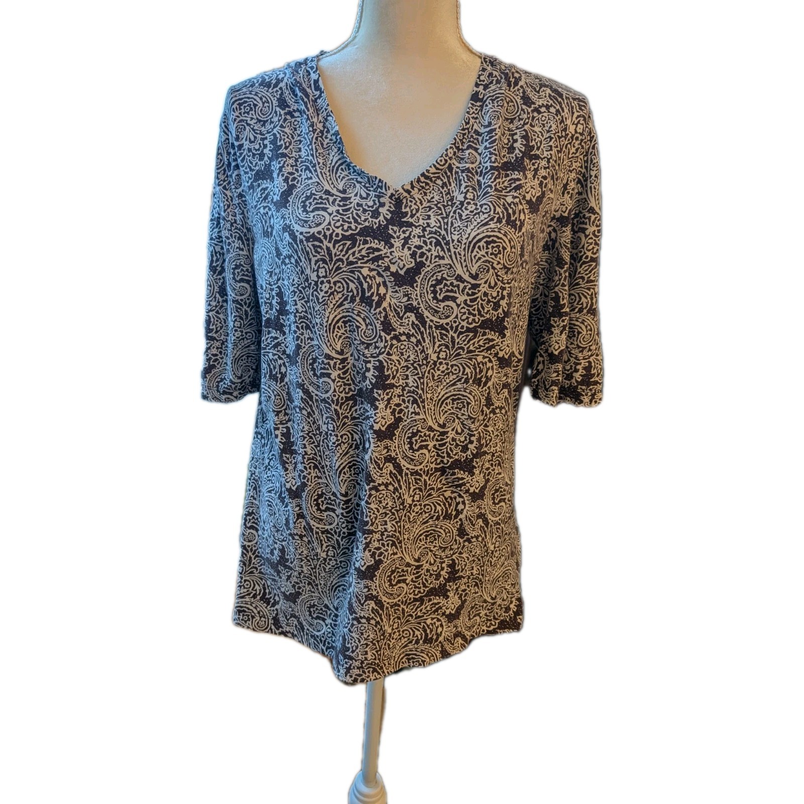 Jones NY Signature Women’s T Shirt Size XL Brown Paisley 98% Cotton Travel Comfy