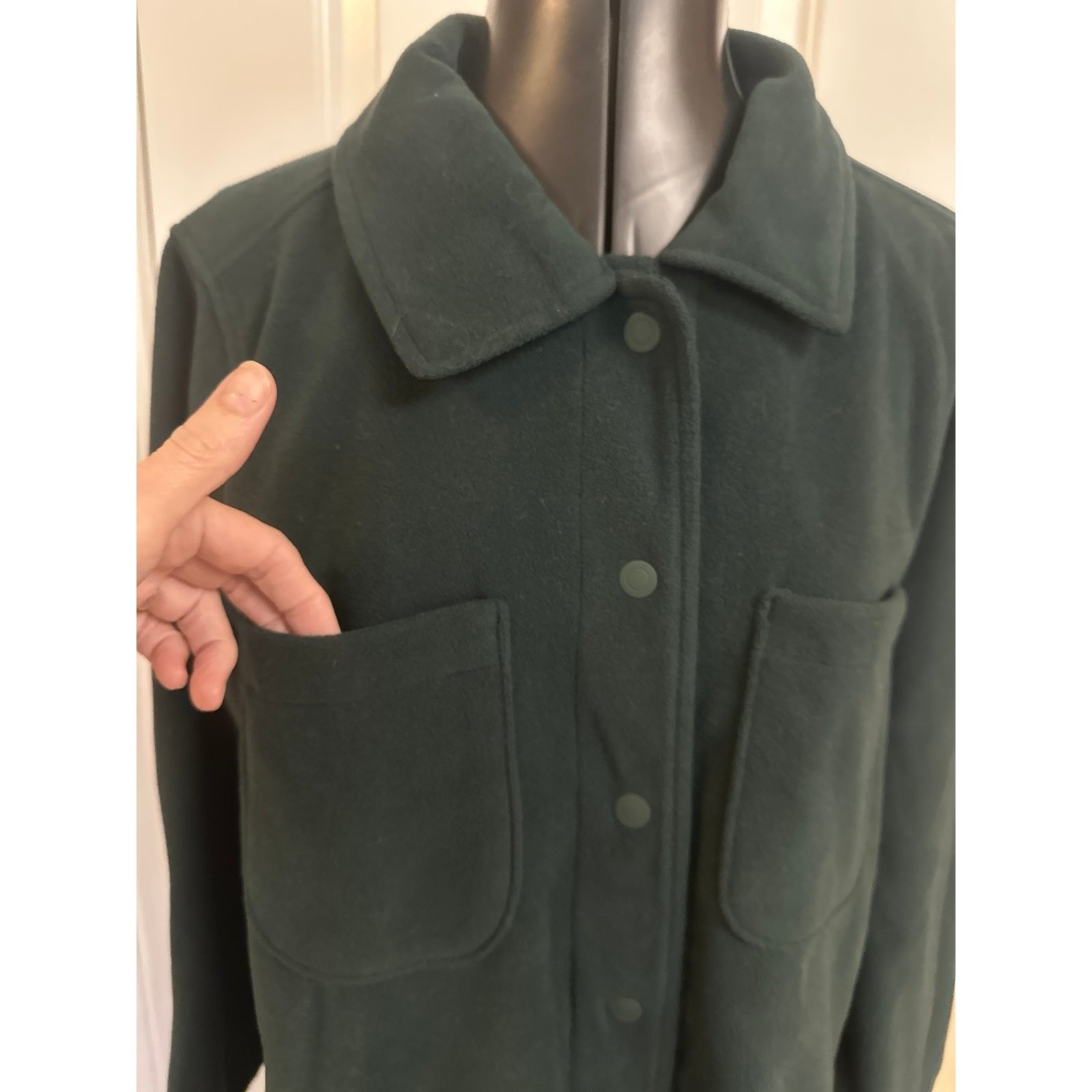 Lands End Fleece Button Up Long Sleeve Shirt Jacket, Women’s Medium, Green