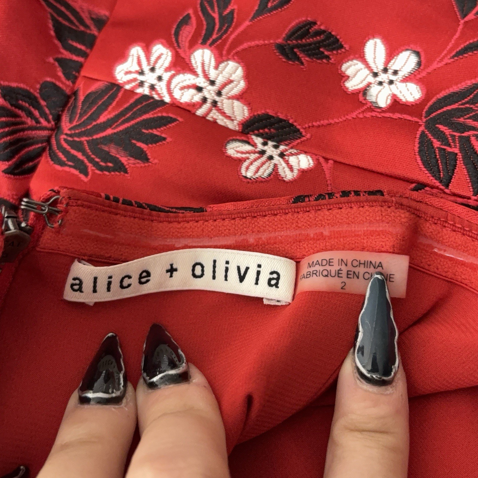 Alice + Olivia Duncan Strapless High Low Peplum Top Womens 2 Red Floral