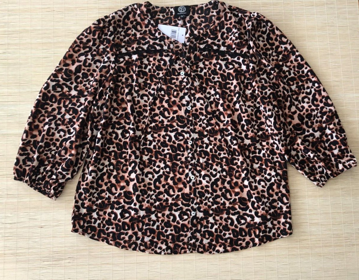Bobeau Animal Print Blouse Long Sleeve Shirt V-Neck Top Size XL New NWT