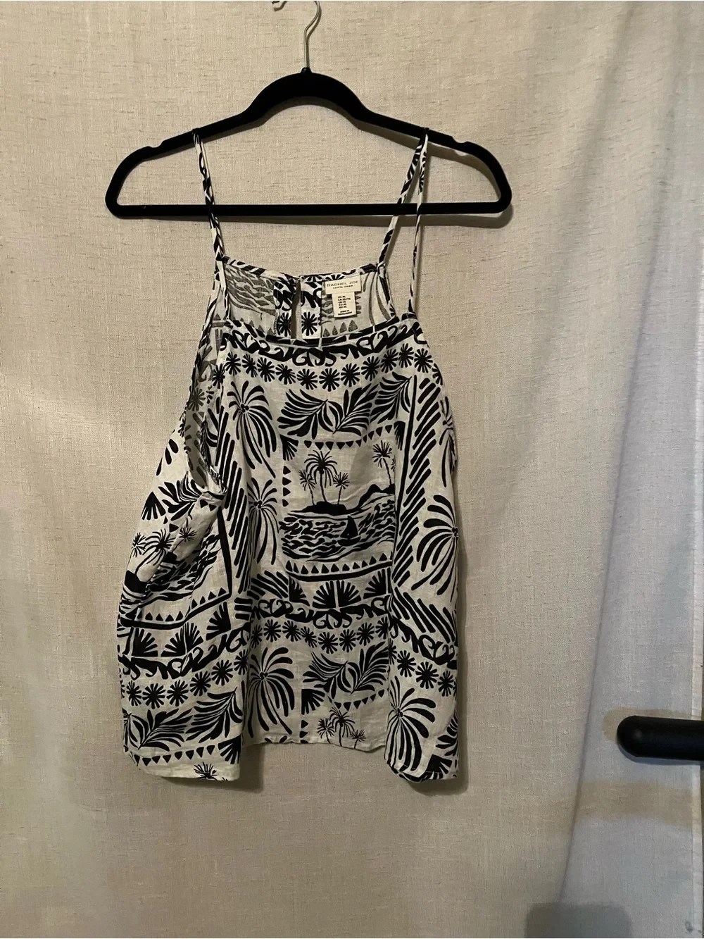 Rachel Zoe Black & White Tropical Print Spaghetti Strap Tank Size XL