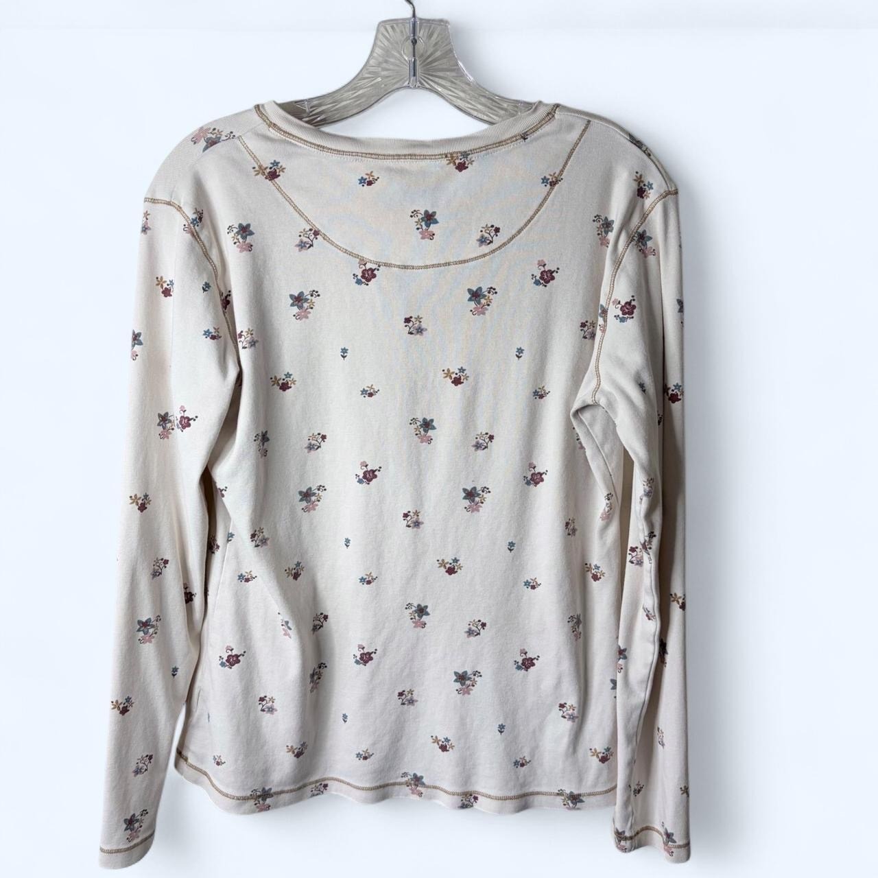 Natural Reflections Cream Floral Henley Long Sleeve Shirt Size M Cottagecore