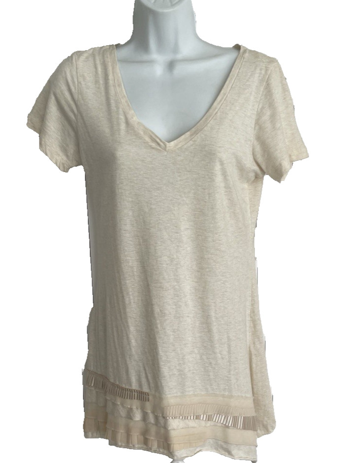 NWT RXB Women’s Oatmeal Short Sleeve V-Neck Tunic Embellished Hem S