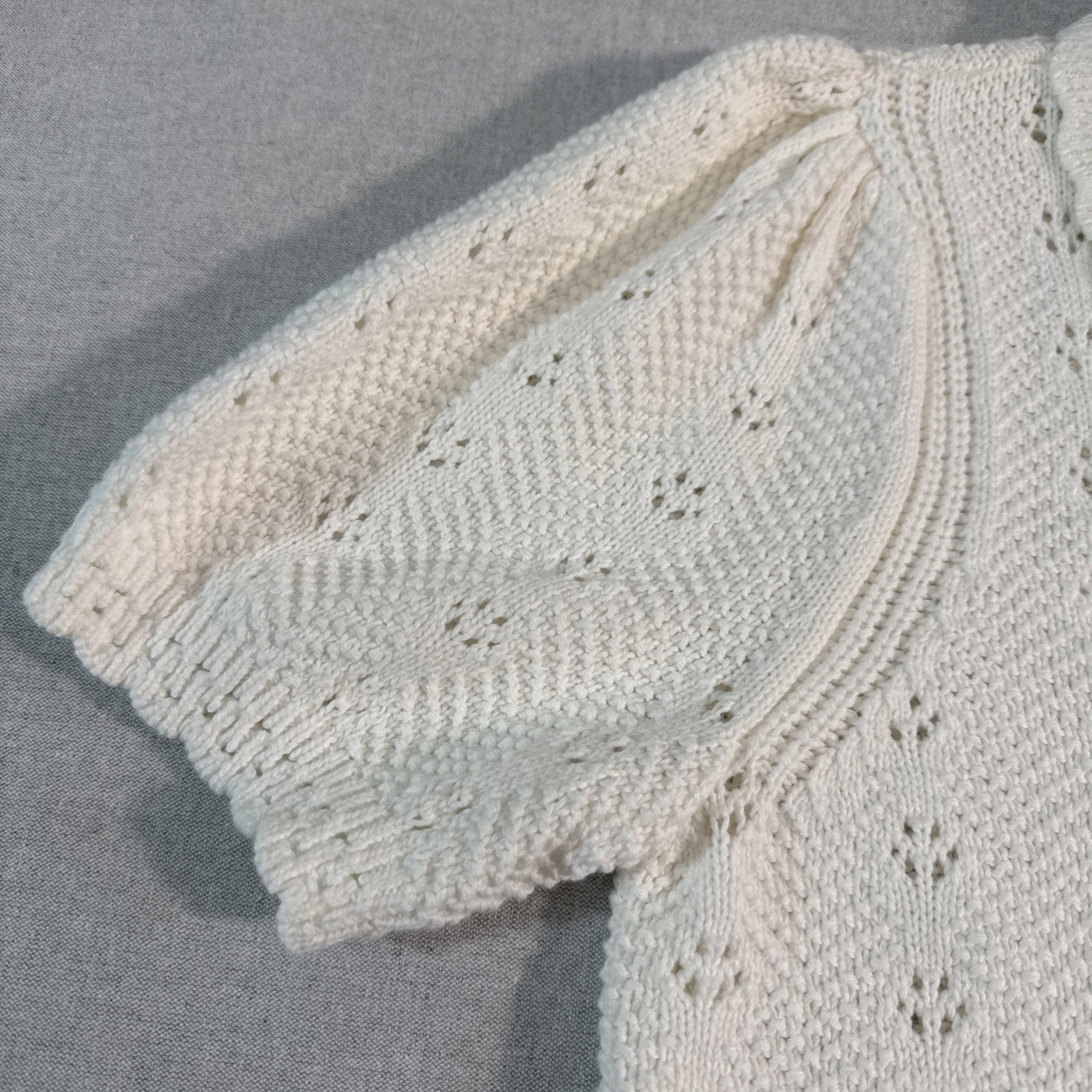 Cardigan M NWT Whimsical Crochet Eyelet Puff Sleeve Cottagecore Coquette Grandma