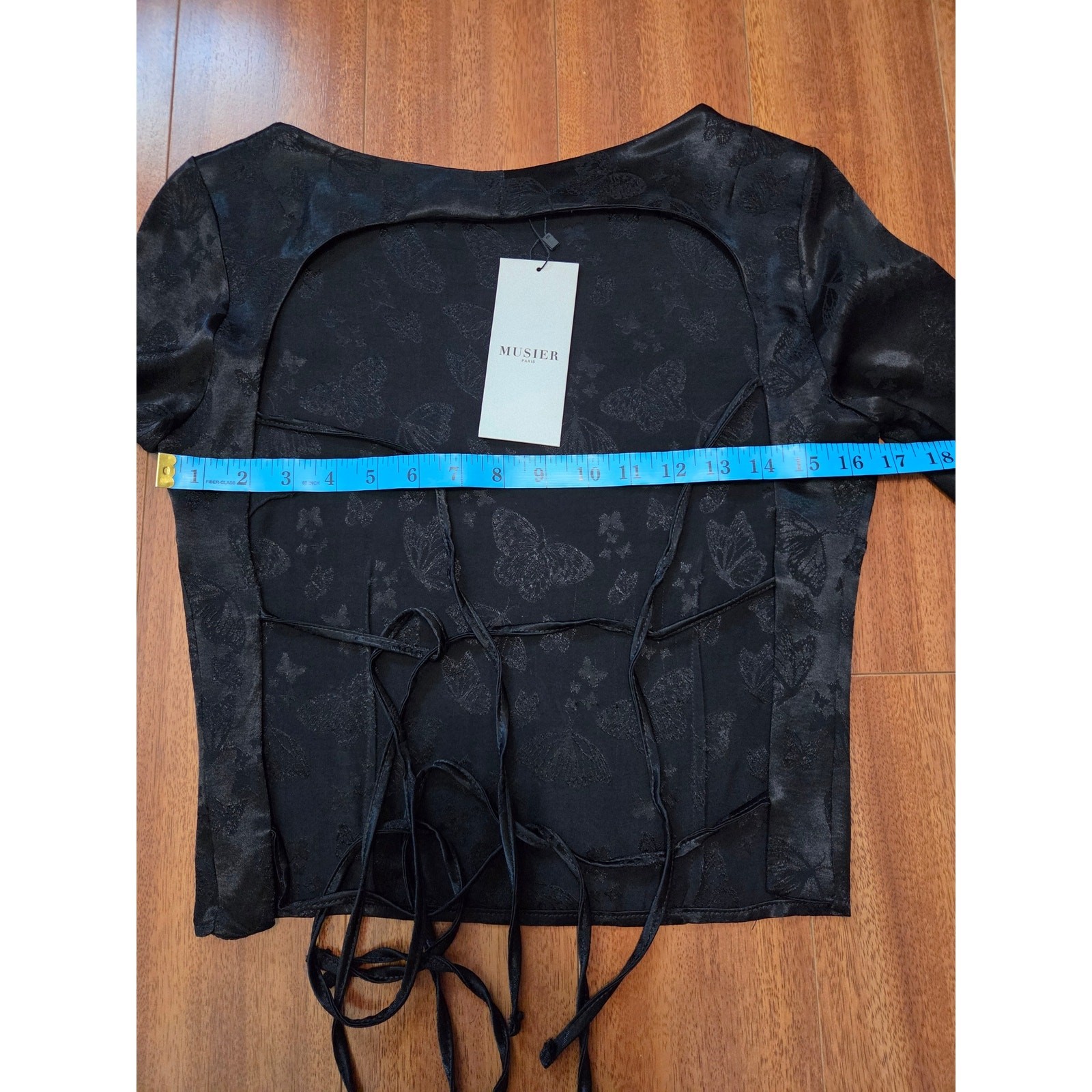 Musier Paris Camila Black Butterfly Jacquard Open Back Crop Top 36 S