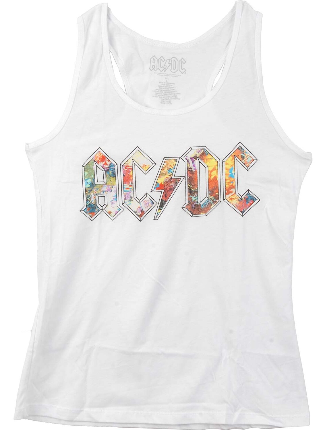 AC/DC Women’s Floral Logo White Racerback Tank Shirt New M, L