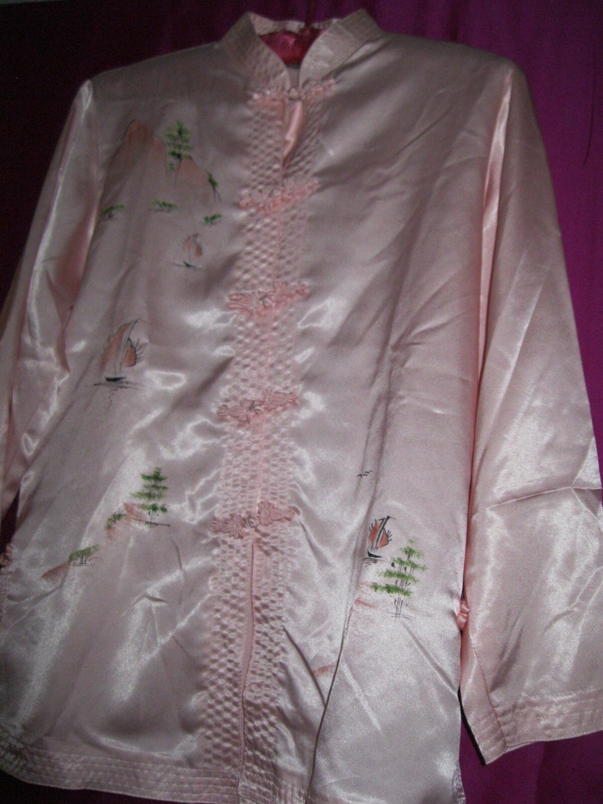 VIETNAM, PINK ASIAN STYLE BLOUSE NEW,W/ FROG FASTENERS , L/S.SZ. XS/S.