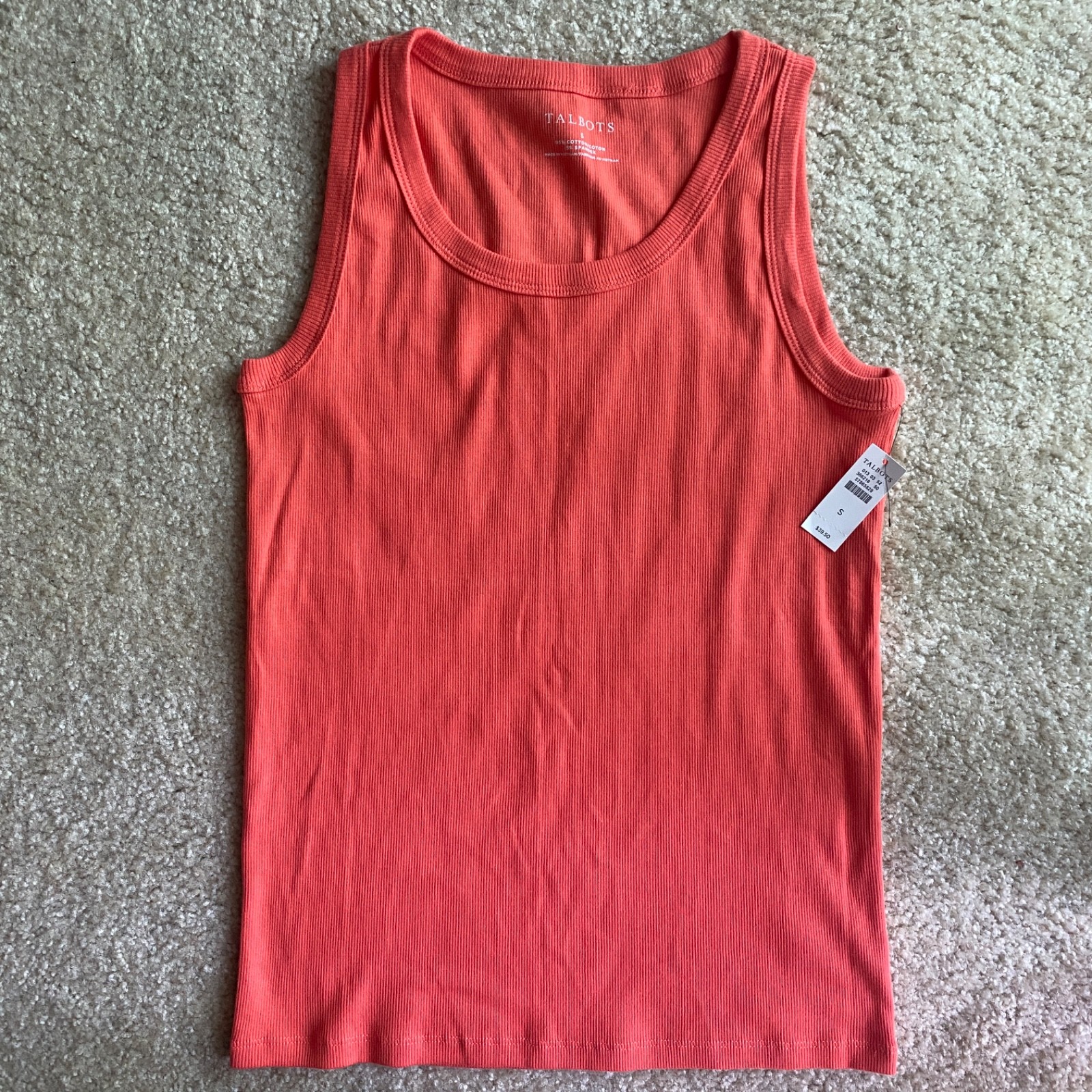 Talbots Women’s Small Orange Ribbed Cotton Spandex Blend Sleeveless Tank Top NWT