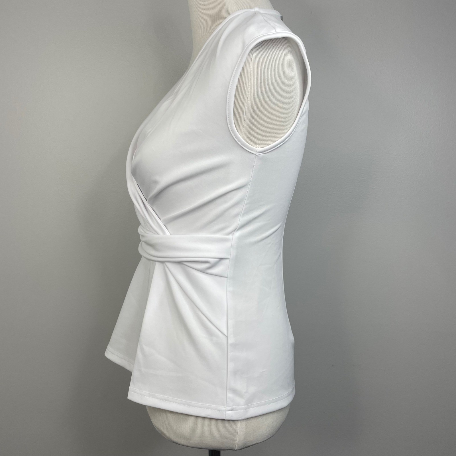 Grace Karin NWT Womens White Sleeveless Wrap V-Neck Blouse Top Side Zip Size S