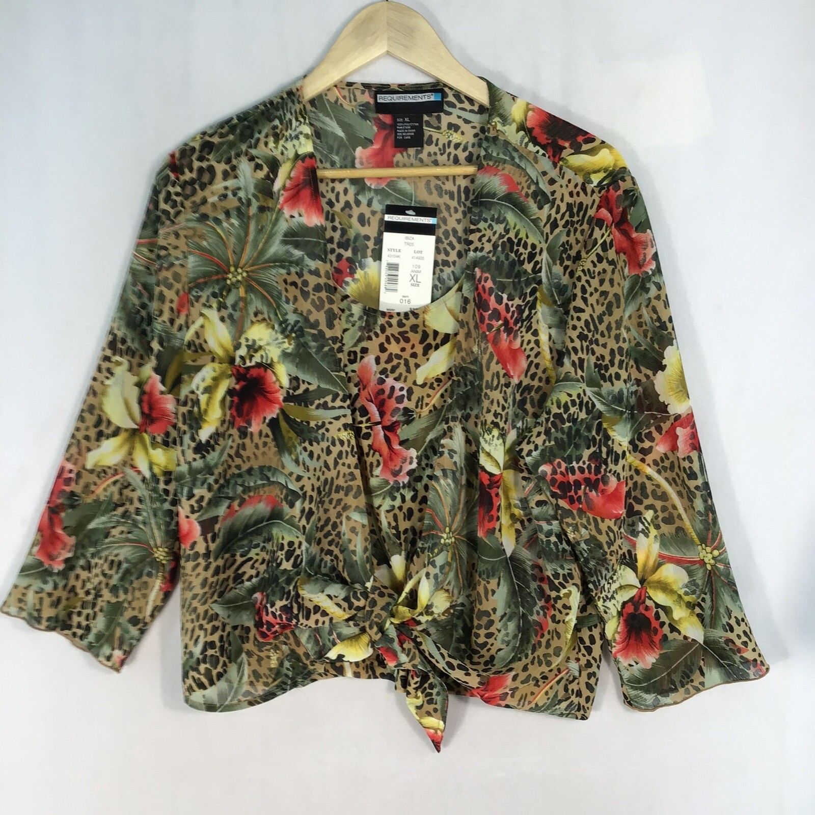 Requirements NEW Women’s Blouse Top XL Double Layer Front Tie Boho Beachy Tropic