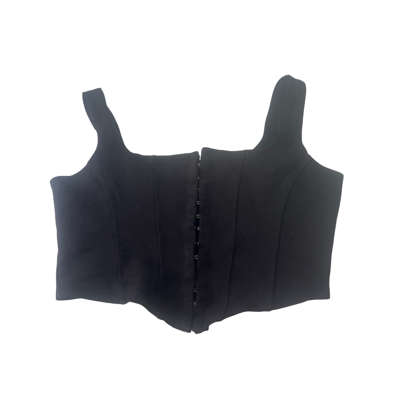 Black Hook and Eye Front Corset Crop Top Square Neck Paneled Bodice Small