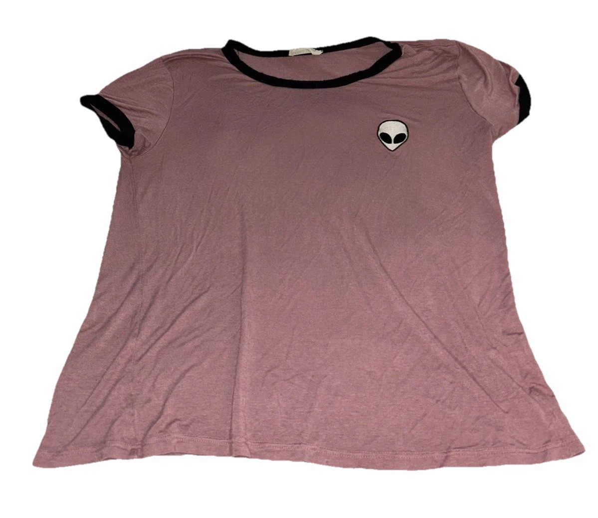 French Pastry Medium Alien Print Ringer Tee Short Sleeve Rayon/Spandex Shirt