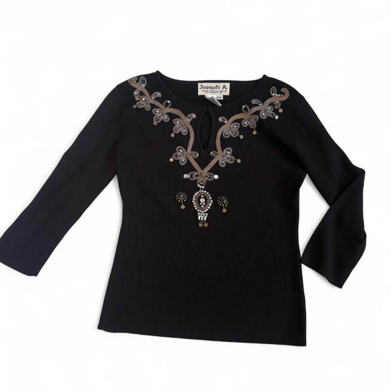 Joseph A. Women’s Black Embelished Blouse Top sz M
