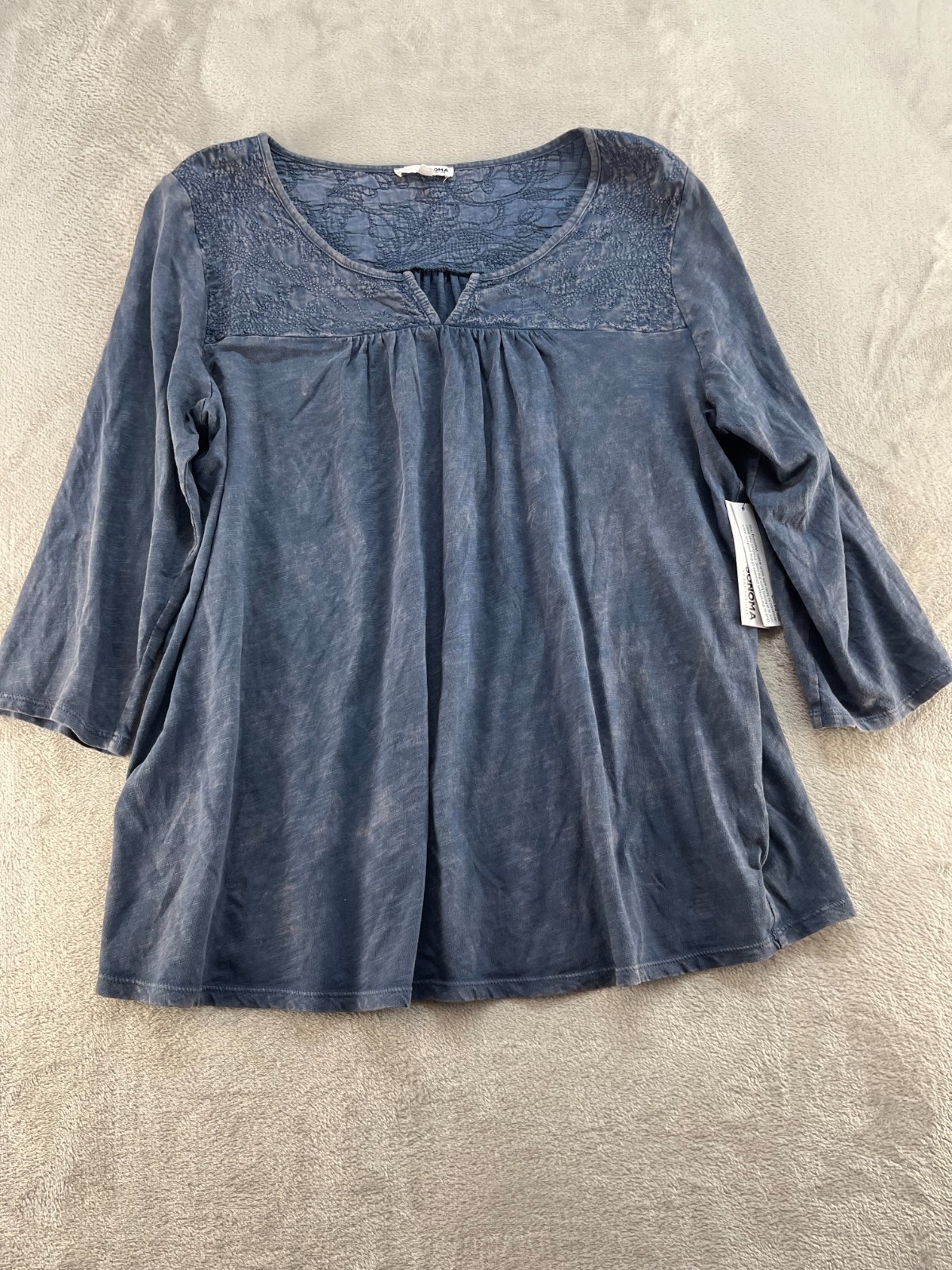 Sonoma Tunic Top Womens X-Large 3/4 Sleeve Gray Round Neck Boho