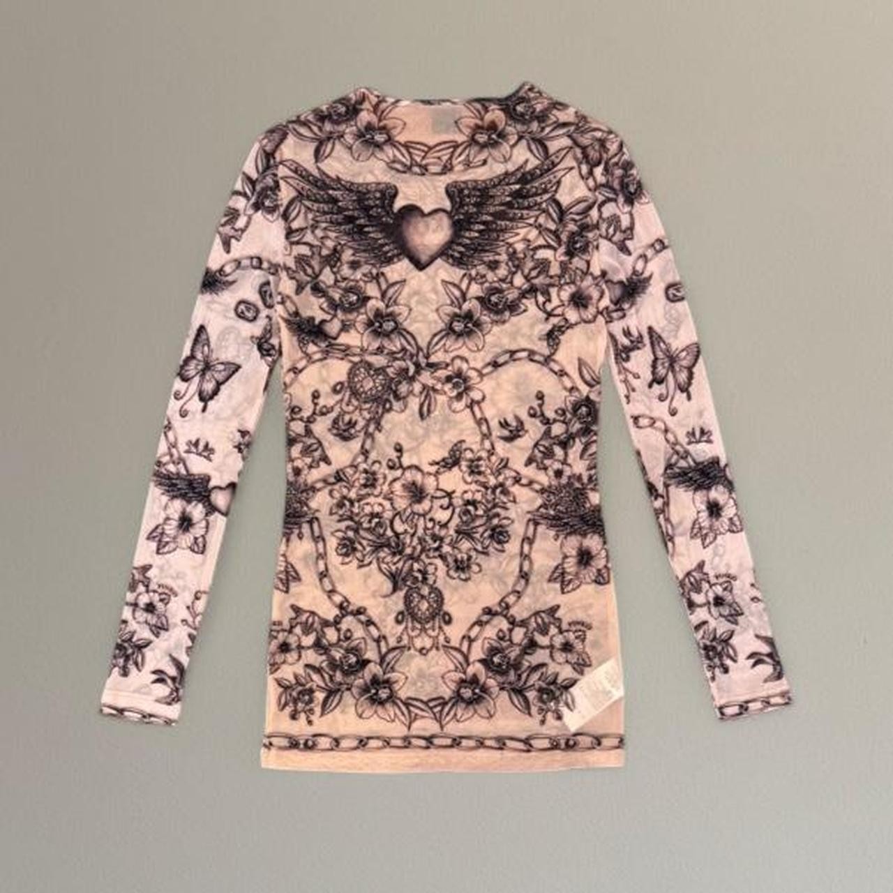 Y2K Pinko tattoo print mesh shirt