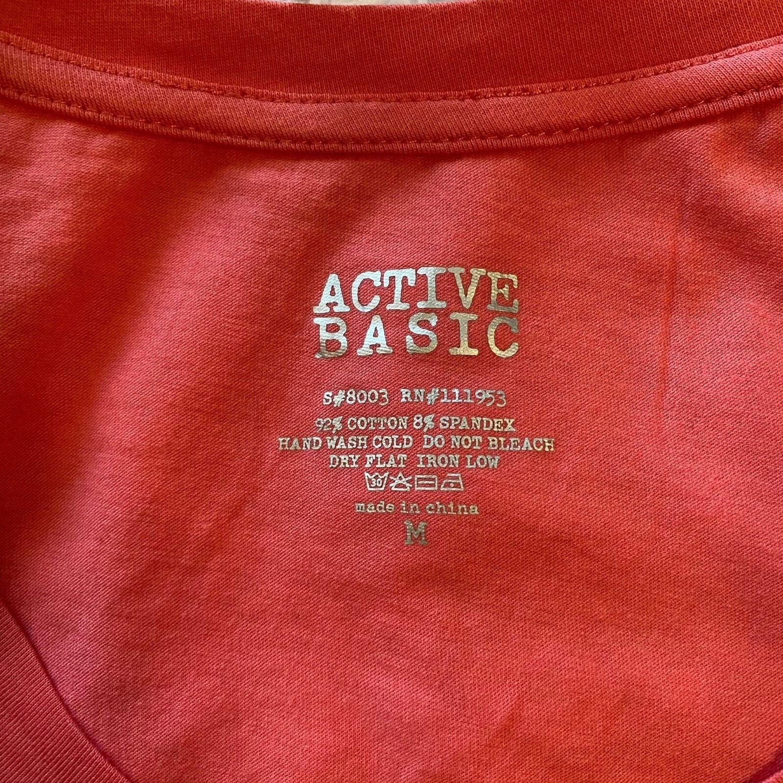 Active Basic V Neck TShirt Long Sleeve Cotton Top Lightweight Peach Medium