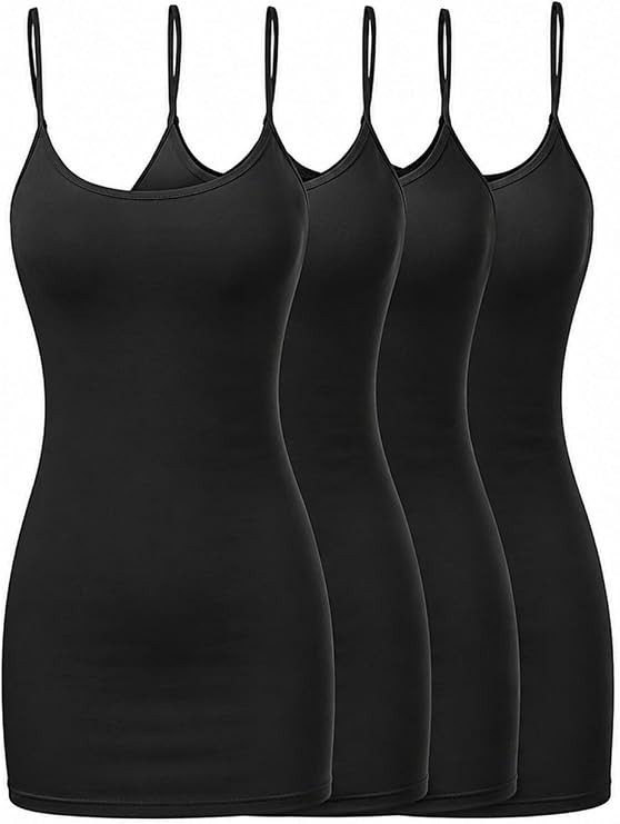 Women’s Cotton Camisole Tank Top Adjustable Strap Long Layering 1 and 4 Pack